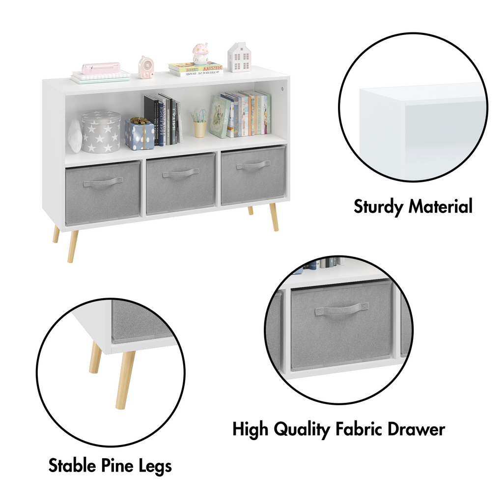 Children's Book Display Kids Bookcase with 3 Fabric Bins