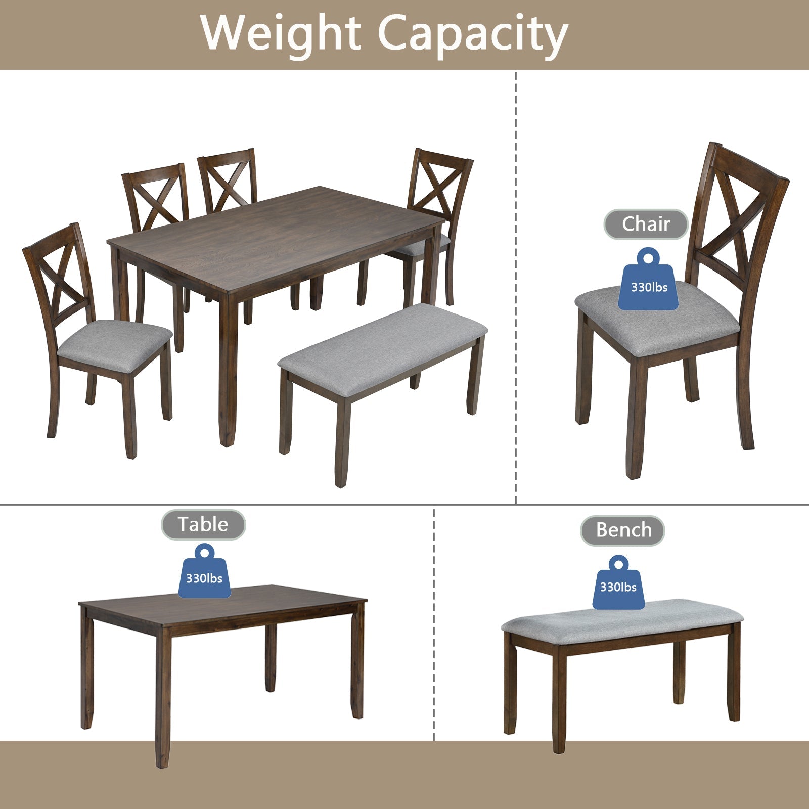 Rectangular Wooden Dining Table (Set for 6)