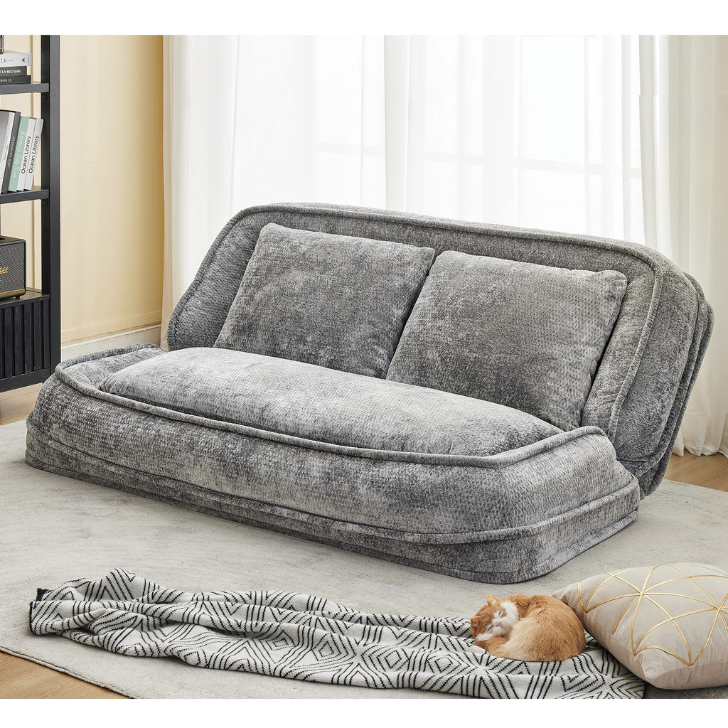 2-in-1 Extra Large Chenille Floor Couch Loveseat for Humans & Dogs
