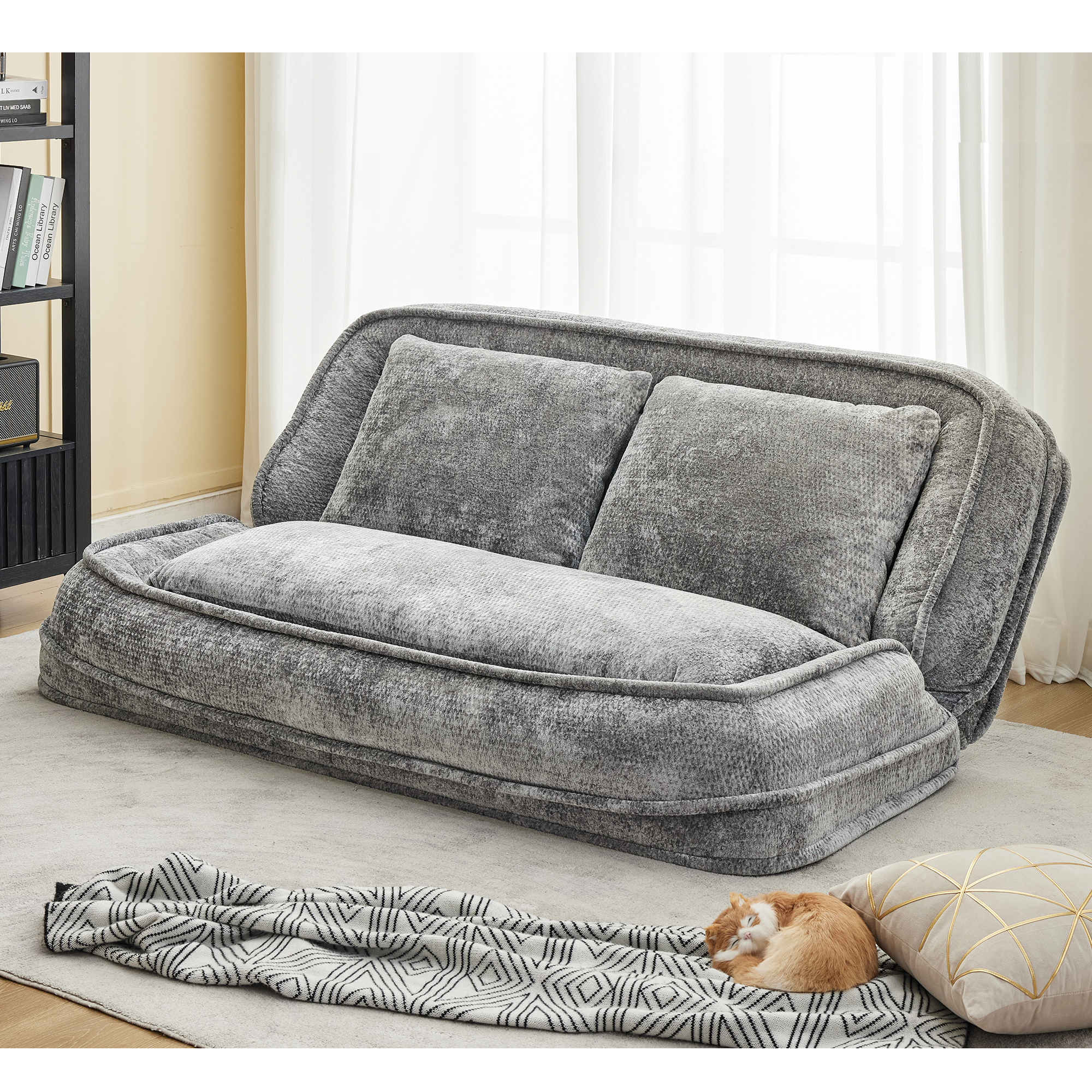 2-in-1 Extra Large Chenille Floor Couch Loveseat for Humans & Dogs