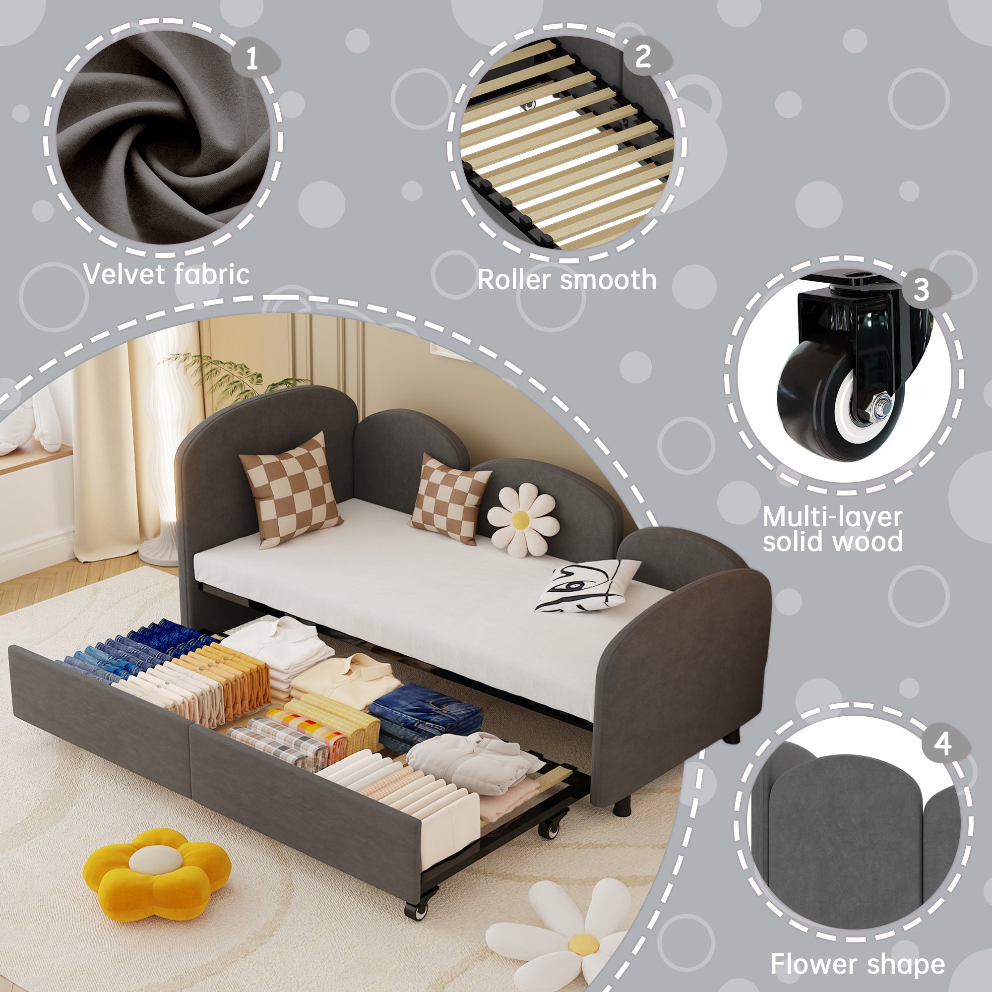Modern Twin Size Velvet Upholstered Daybed