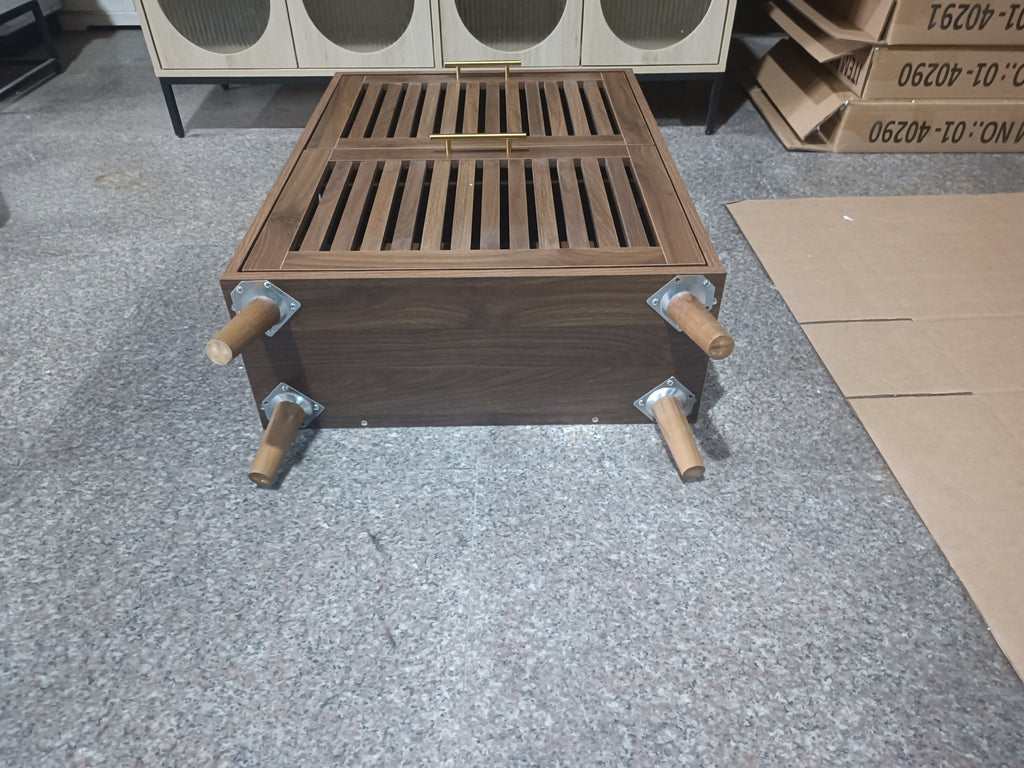 Medieval Modern Walnut Shoe Cabinet with 2 Flip Drawers