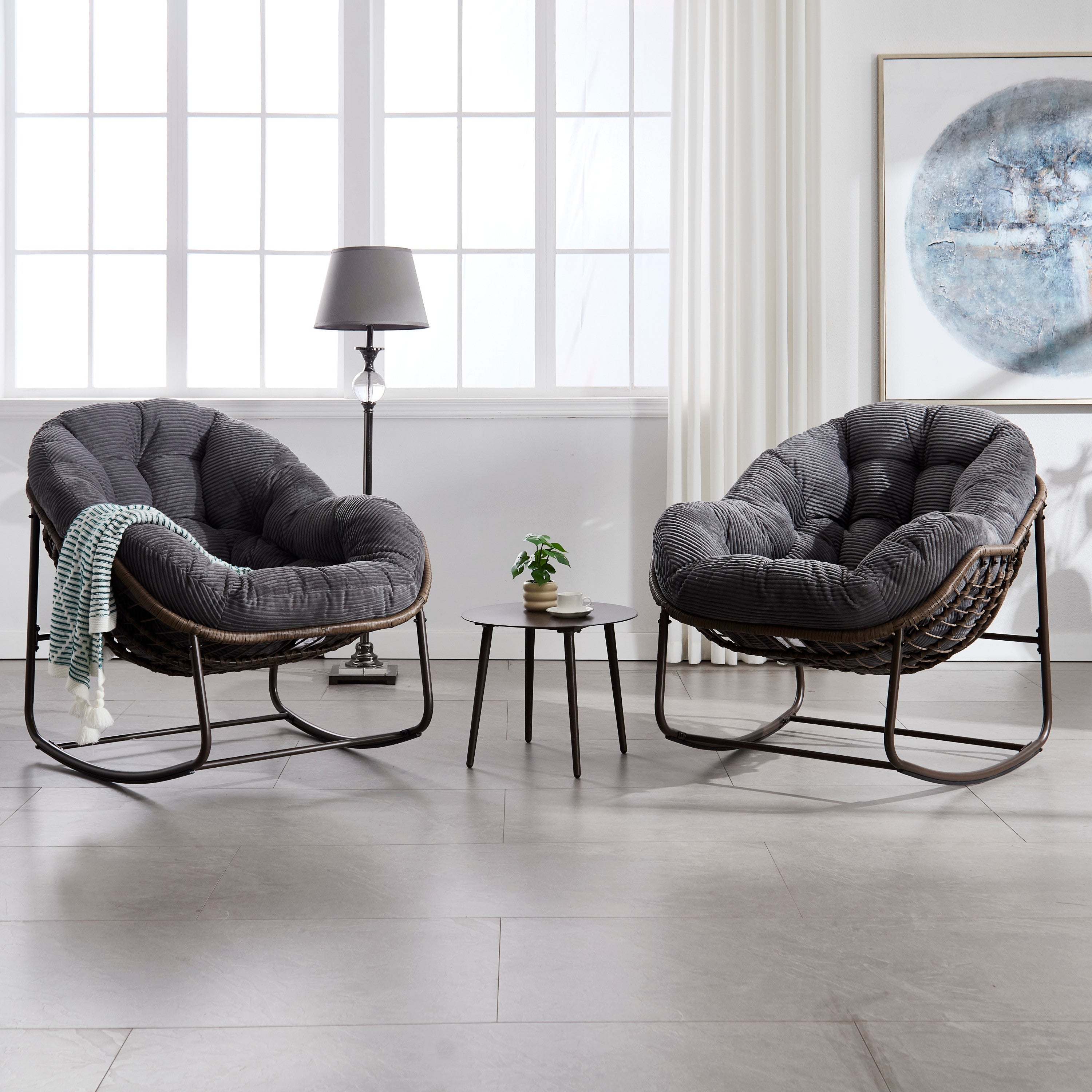 Outdoor Rattan Rocking Recliner Chair with Padded Cushion