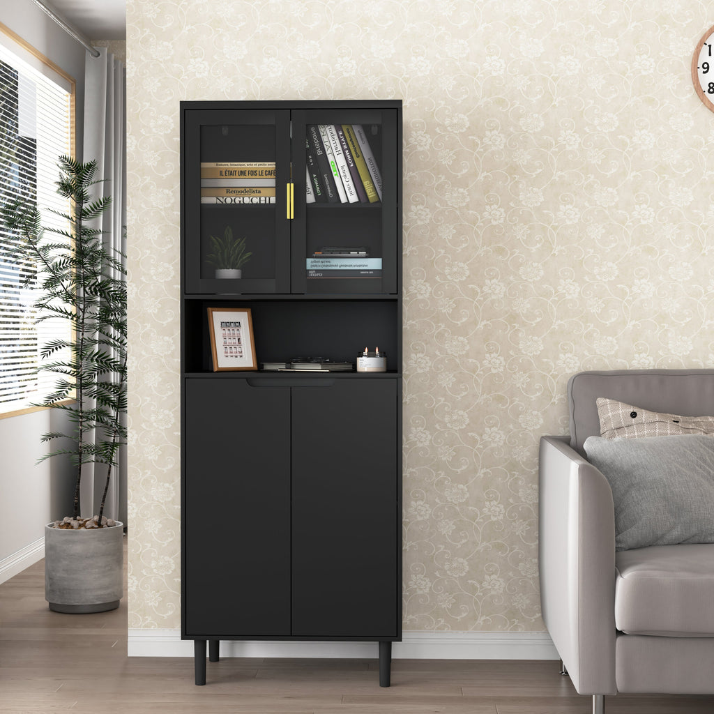 Tempered Glass Door Tall Storage Bookcase