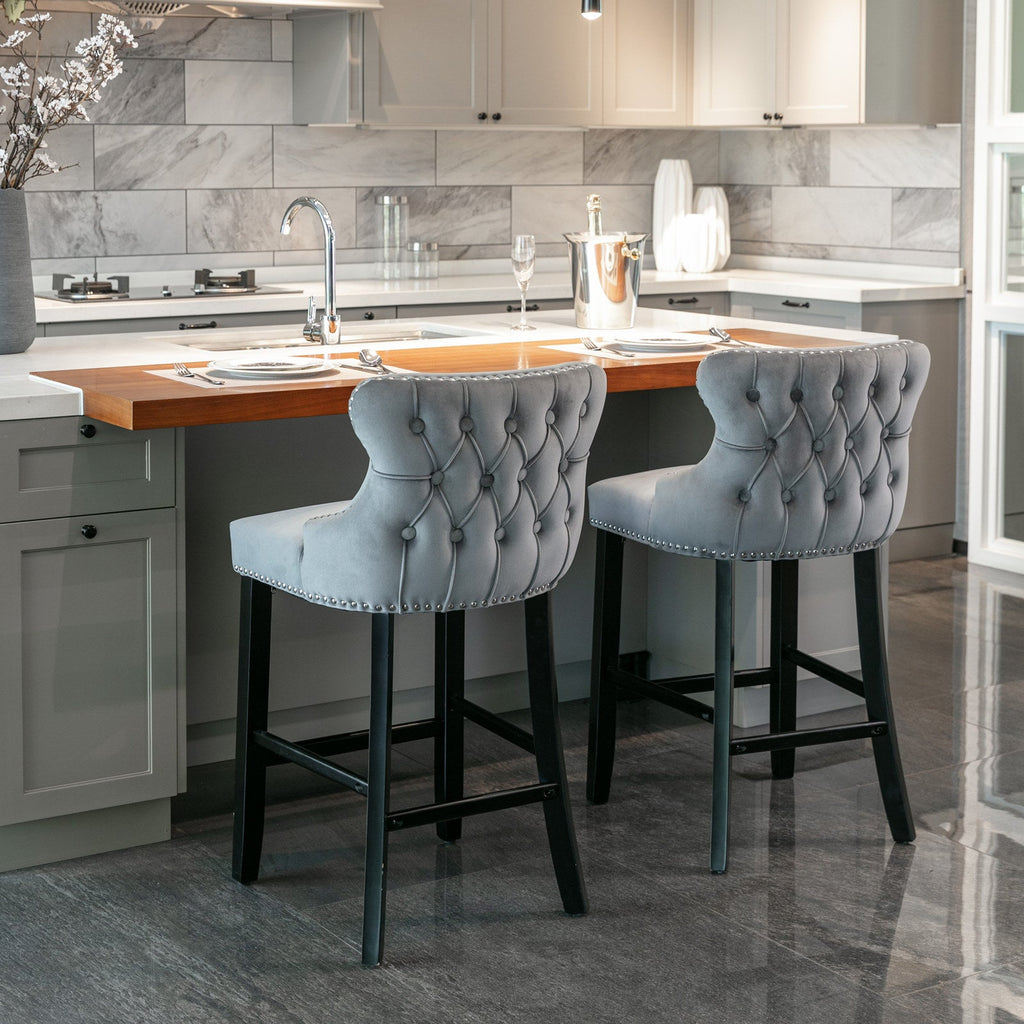 Leisure Style Velvet Upholstered Wing-Back Barstools (Set of 2)