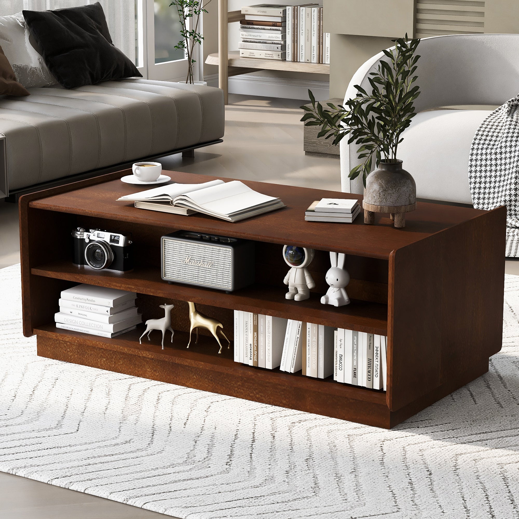 Modern 47.2' Wood Coffee Table with Fluted Style