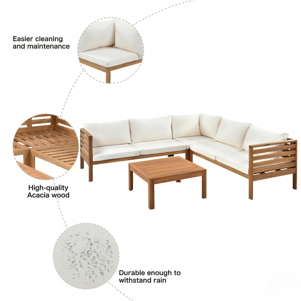 Acacia wood outdoor sofa set UV resistant water resistant cushions durable metal frame ideal patio garden outdoor living
