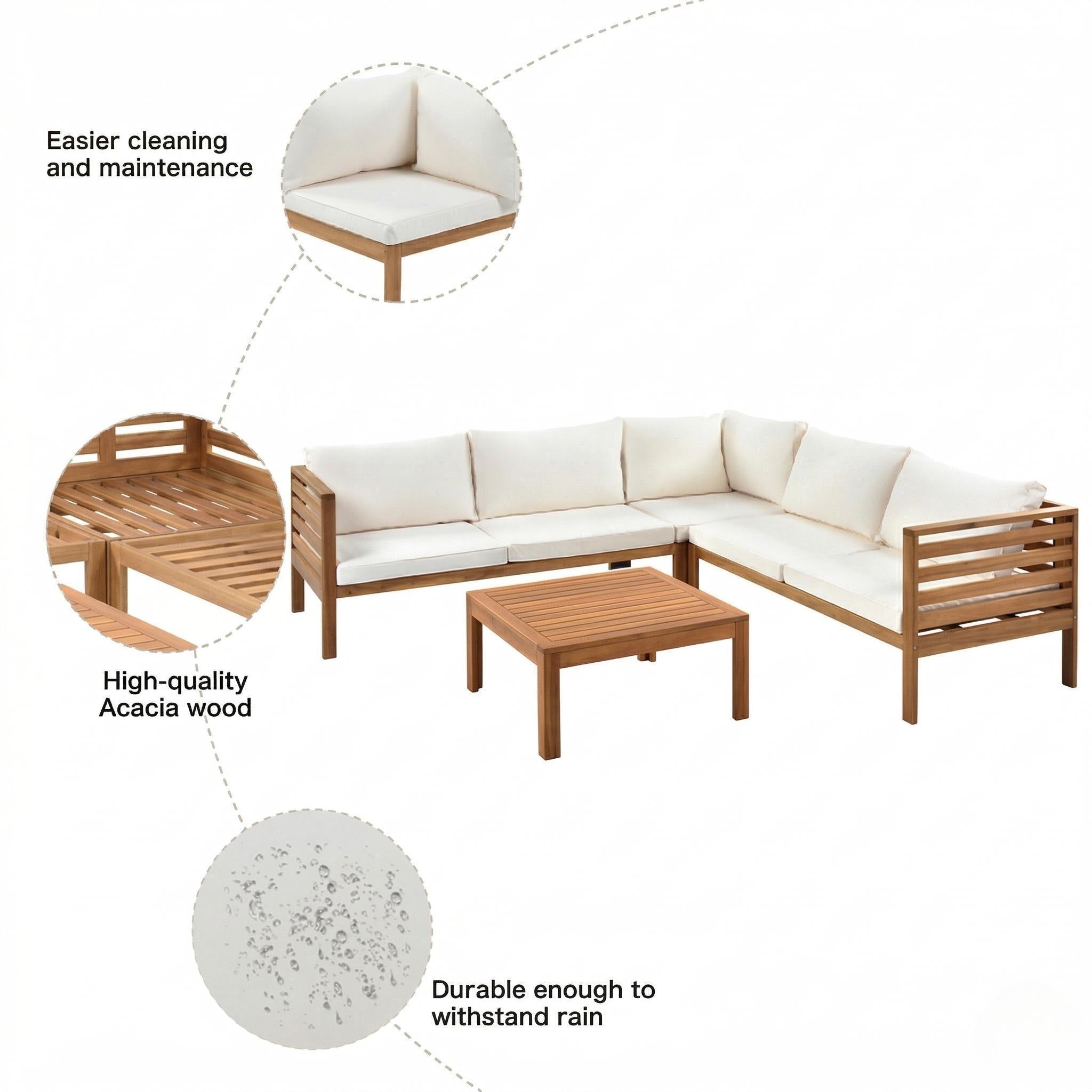 Acacia wood outdoor sofa set UV resistant water resistant cushions durable metal frame ideal patio garden outdoor living