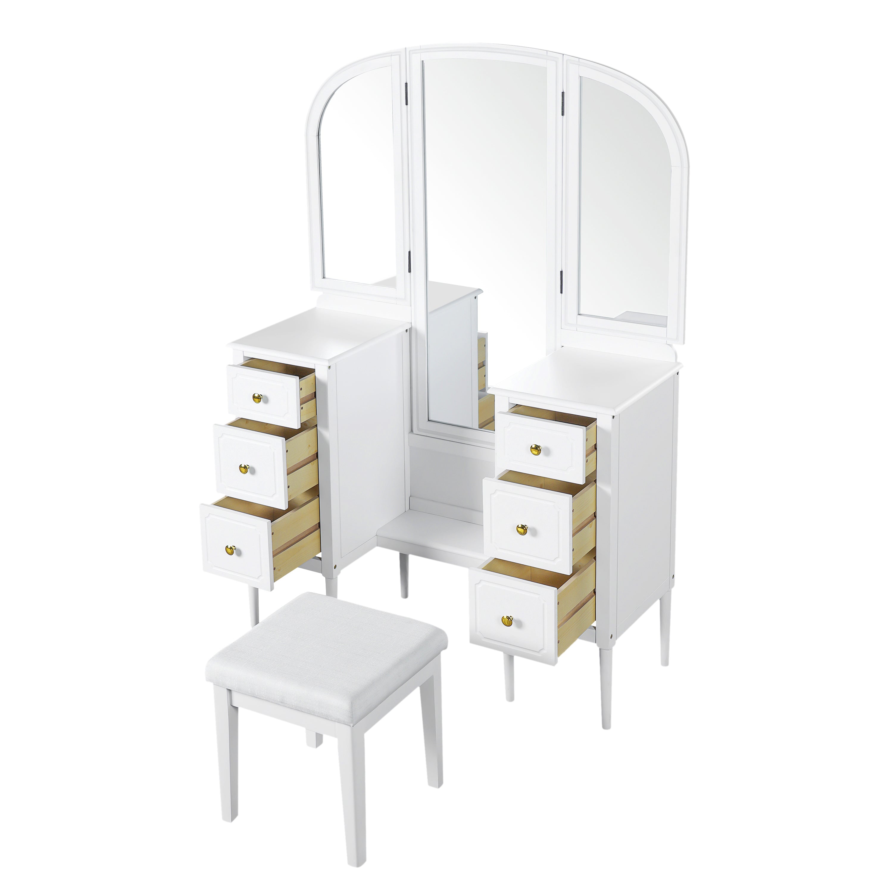 Antique Makeup Vanity Desk with Triple Mirror