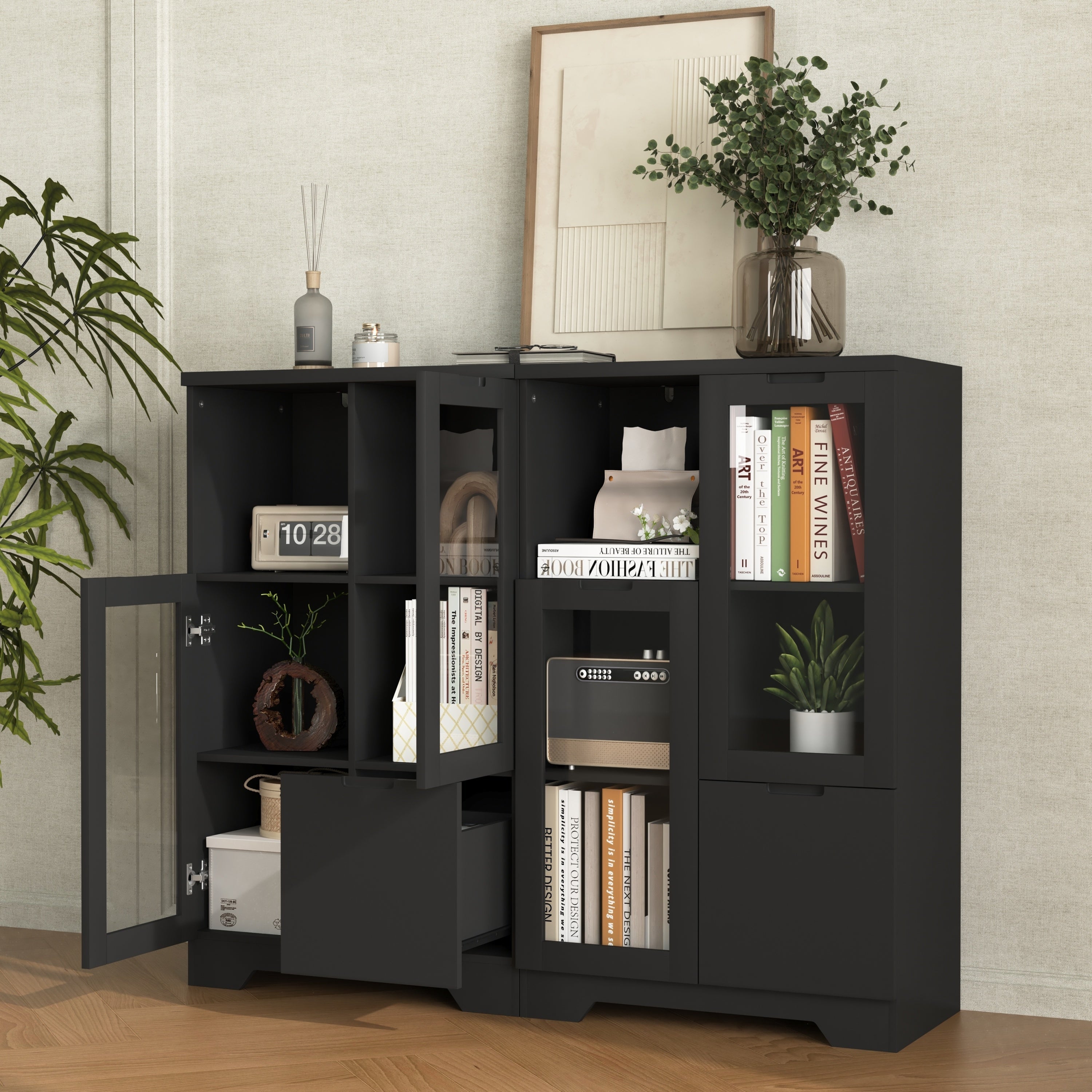 Modern MDF Painted Cabinet with Glass Doors and Drawer
