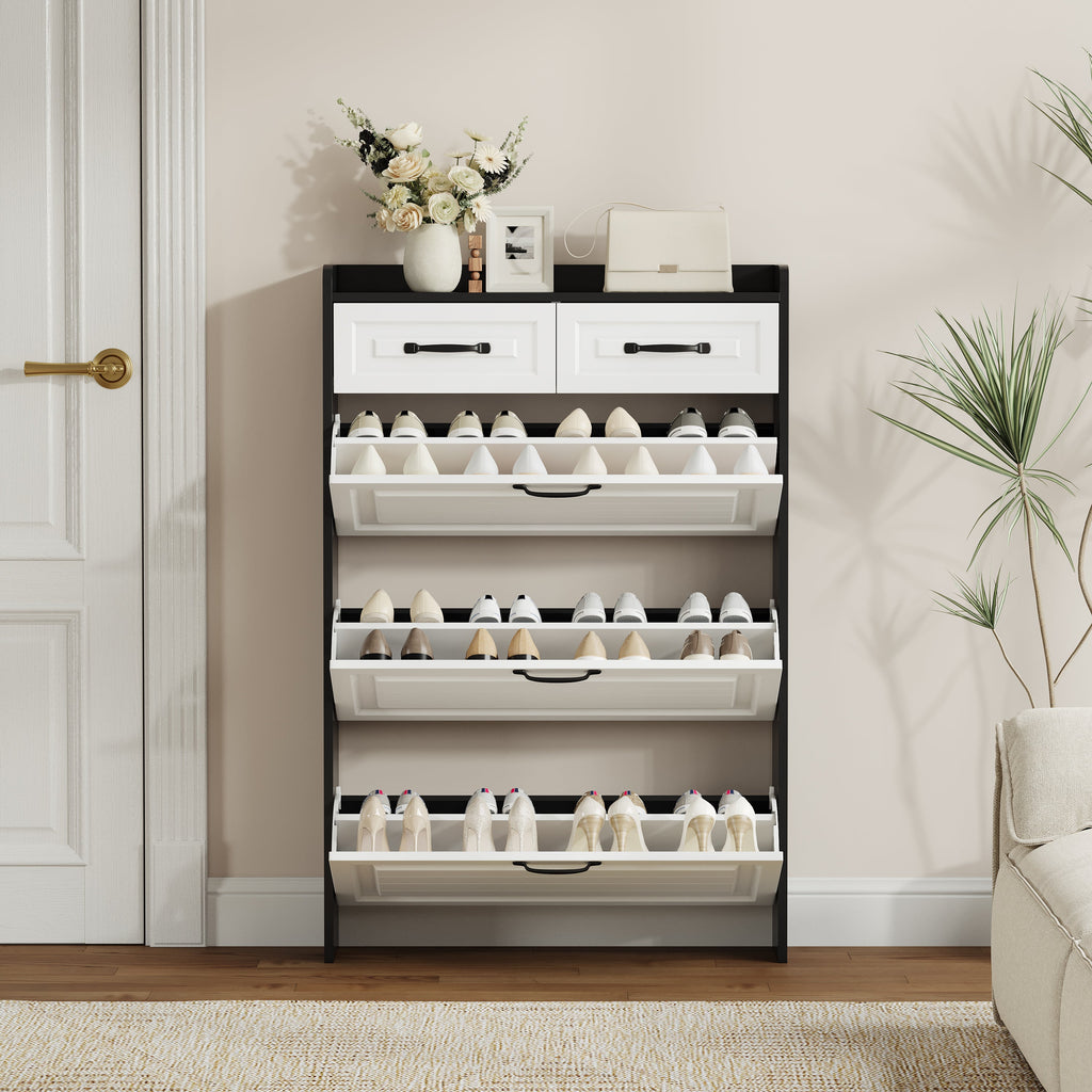 Black Shoe Cabinet with 3 Doors 2 Drawers