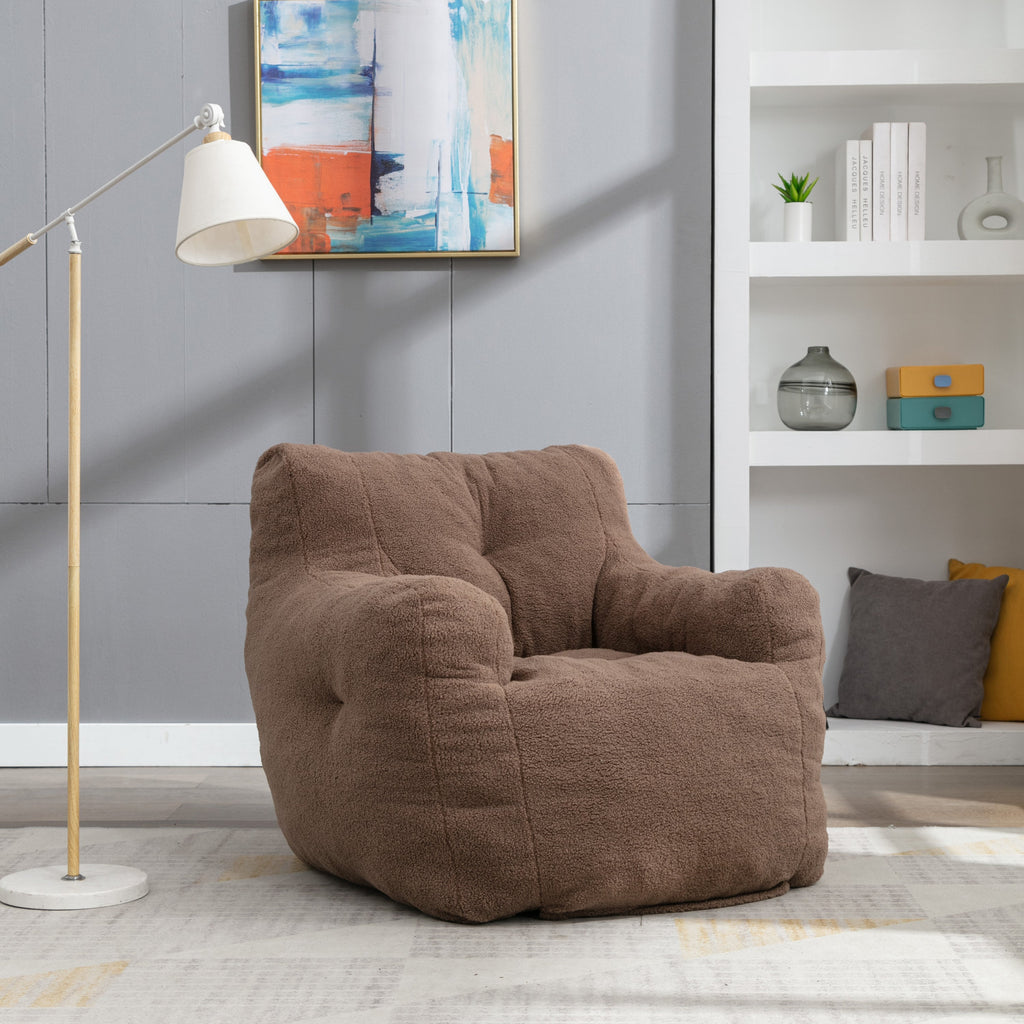 Teddy Fabric Tufted Foam Bean Bag Chair with Memory Sponge
