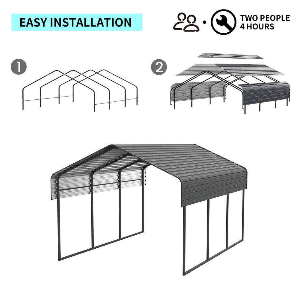 10x15 FT Metal Carport Heavy Duty Galvanized Steel Roof Outdoor Car Garage