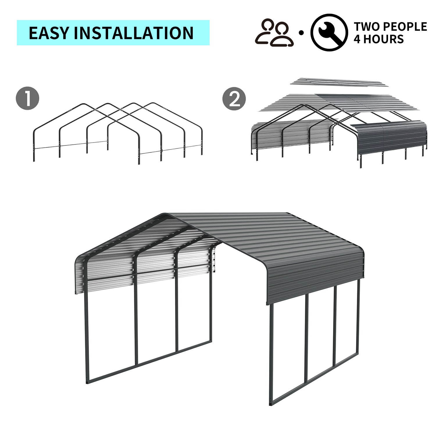 10x15 FT Metal Carport Heavy Duty Galvanized Steel Roof Outdoor Car Garage