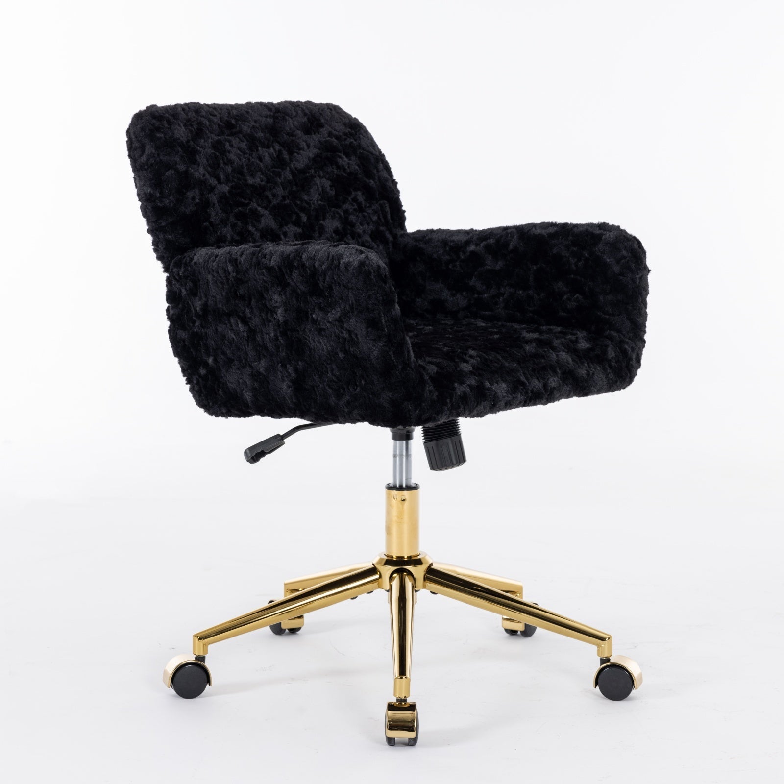 Artificial Rabbit Hair Home Office Chair with Golden Metal Base