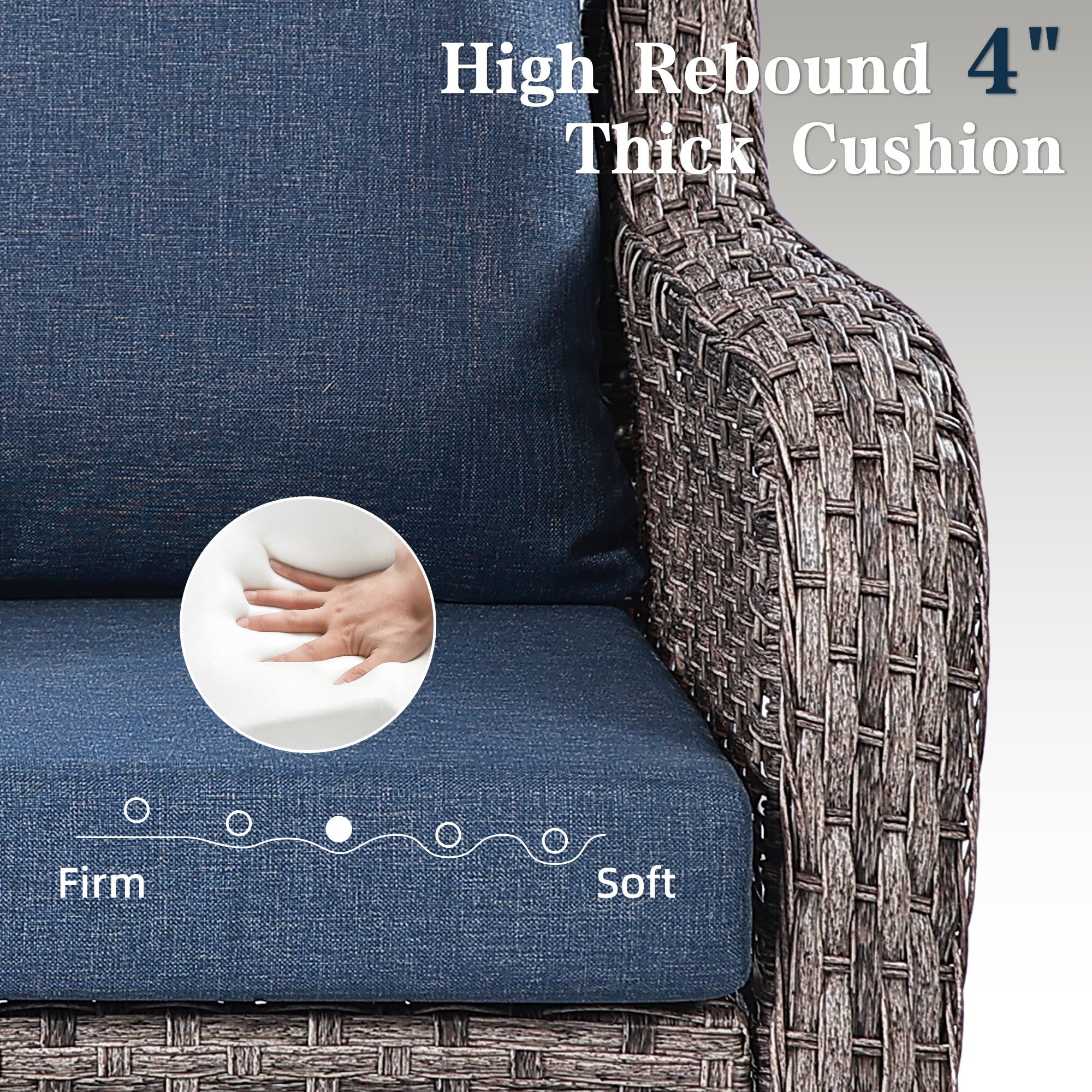 2-Piece Outdoor Wicker Swivel Chairs with Side Table Blue Cushioned Patio Set