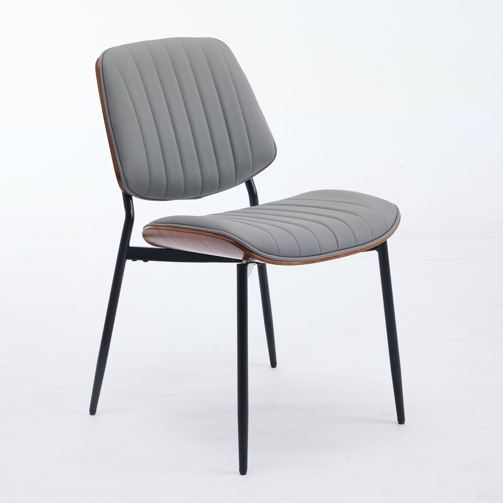 Mid Century Modern Retro Faux Leather Dining Chairs with Walnut Bentwood (Set of 2)