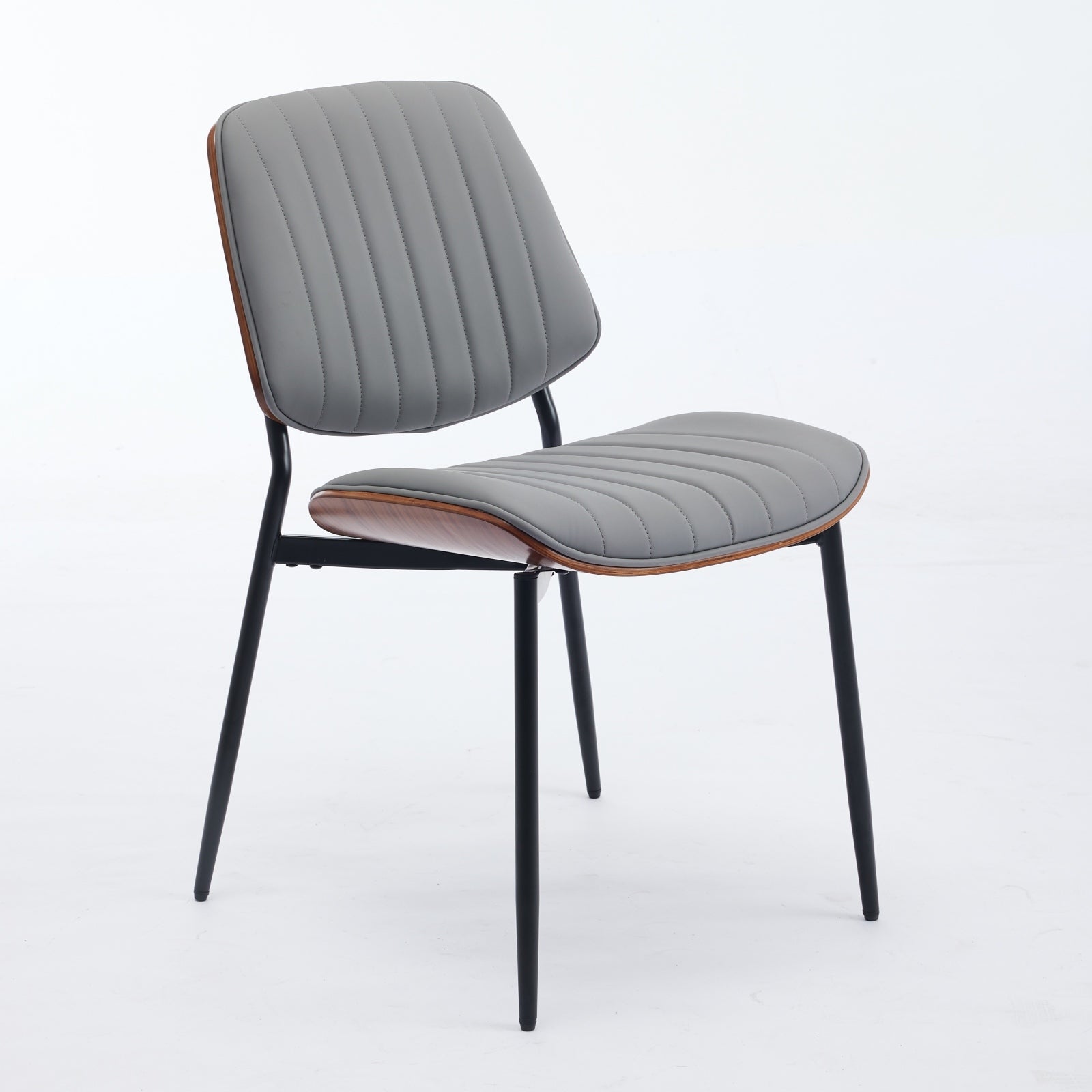 Mid Century Modern Retro Faux Leather Dining Chairs with Walnut Bentwood (Set of 2)