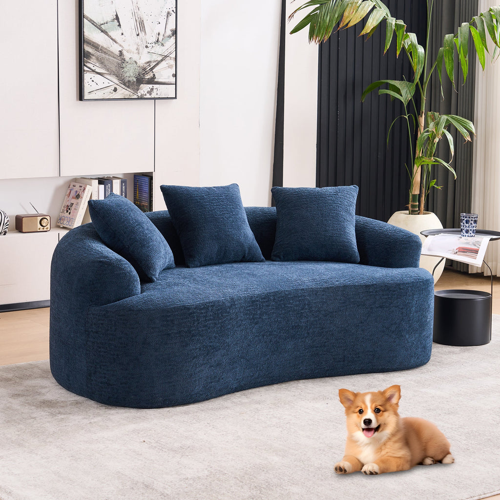 Loveseat Sofa with Wood Grain Chenille Fabric