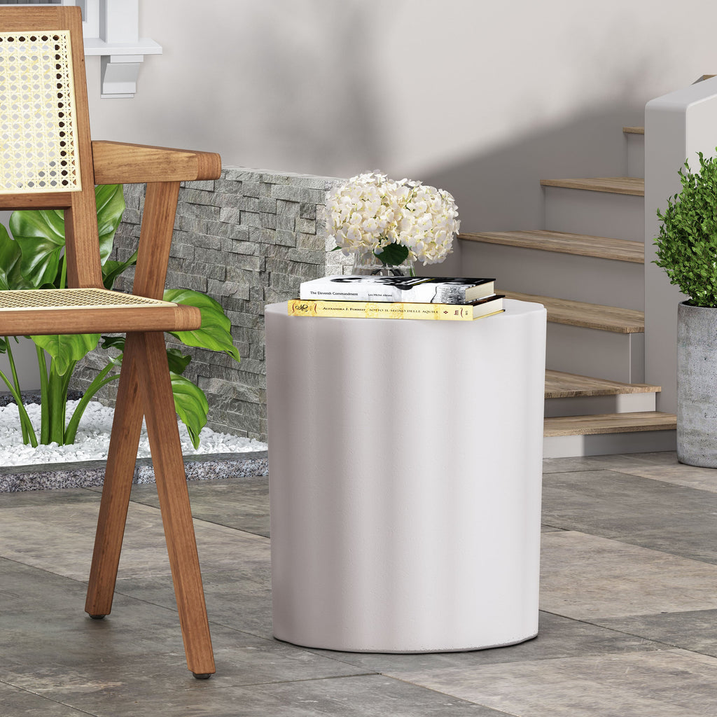 Outdoor Antique White LightWeight Concrete Side Table