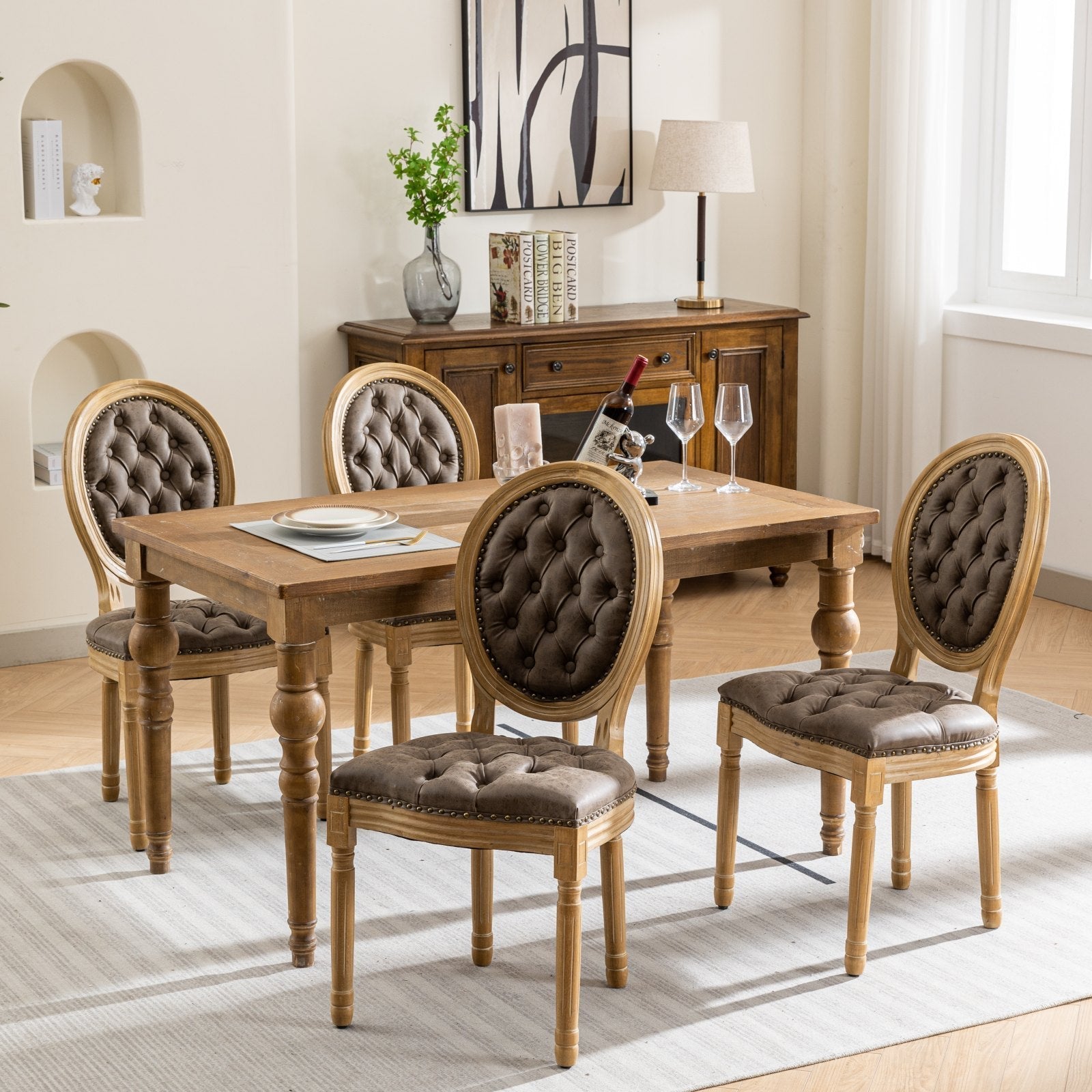 French Style Antique Painting PU Dining Chairs (Set of 2)