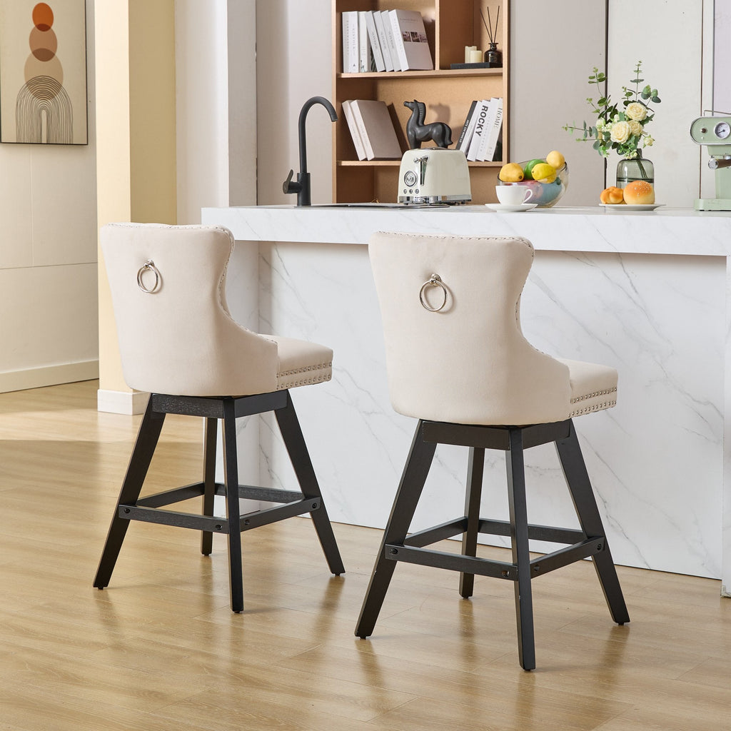 Swivel Velvet Barstools with Button Tufted Decoration (Set of 2)