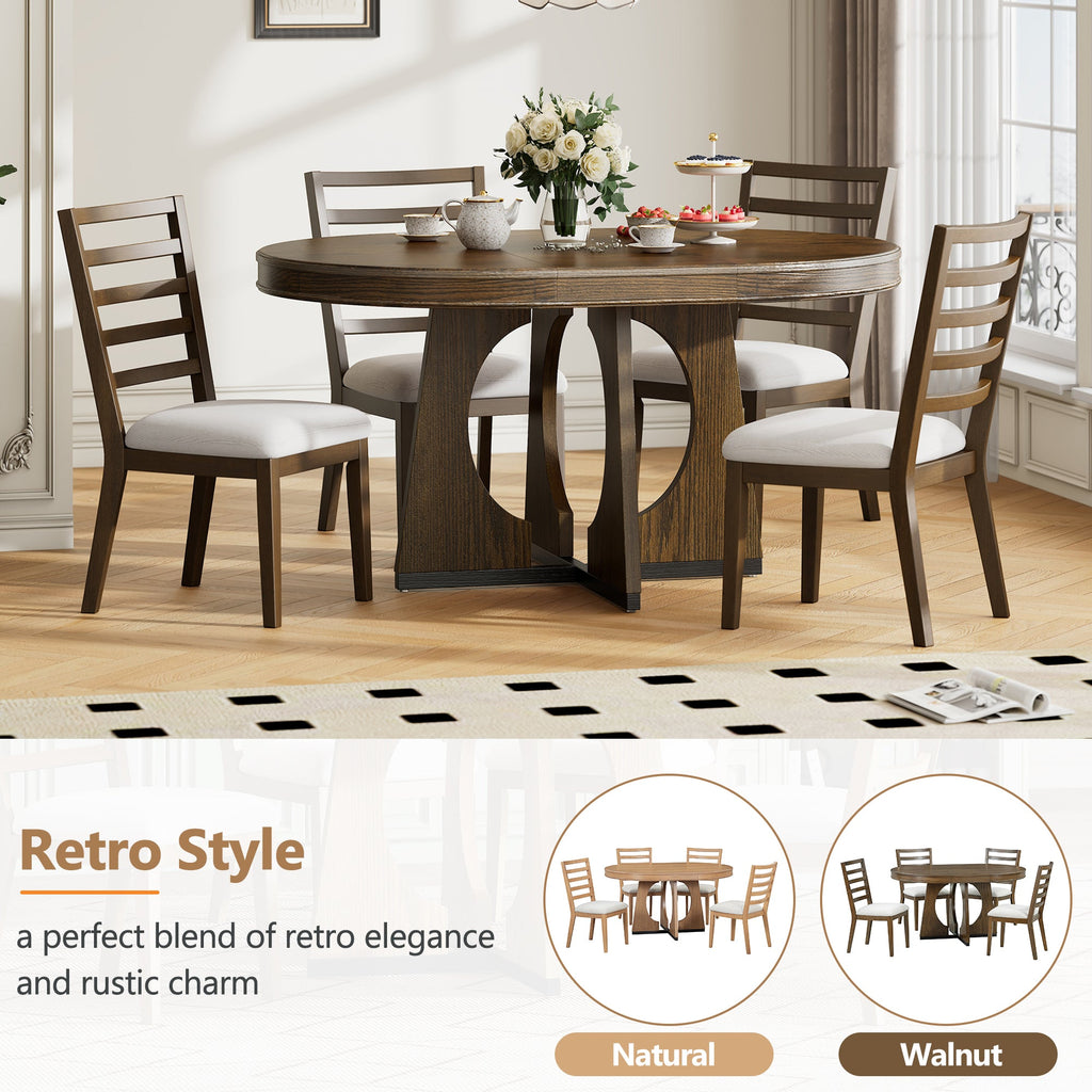 5-Piece Retro Extendable Dining Table Set with 16" Removable Leaf