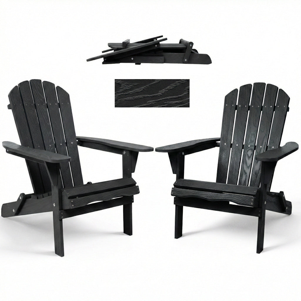 Solid Cedar Folding Adirondack Chair Black Patio 1 Pc Or 2 Pcs Option