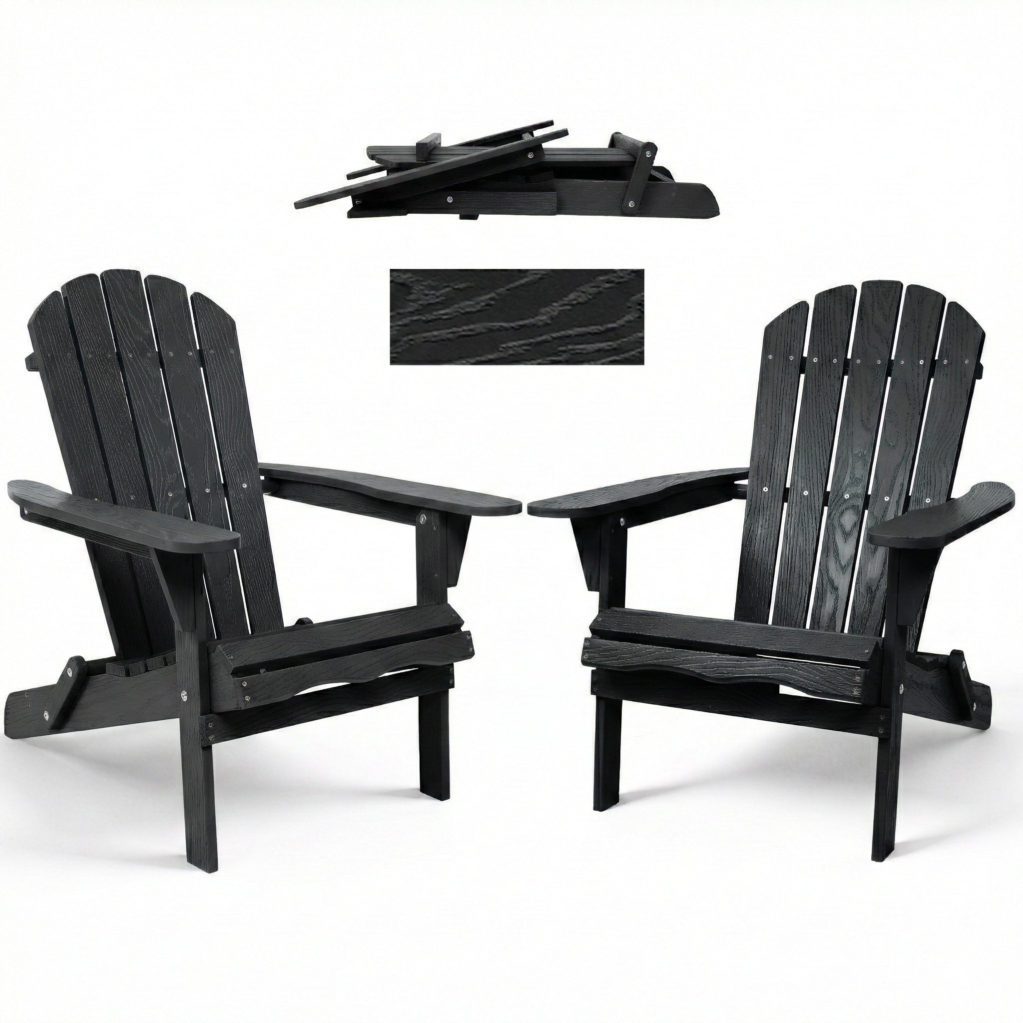 Solid Cedar Folding Adirondack Chair Black Patio 1 Pc Or 2 Pcs Option