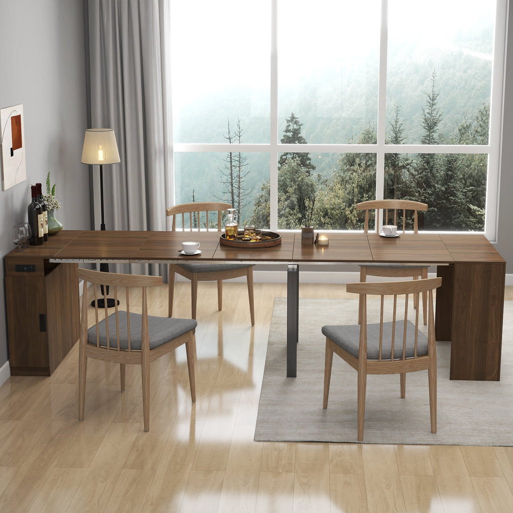 Modern Multifunctional Extendable Dining Table with Outlet