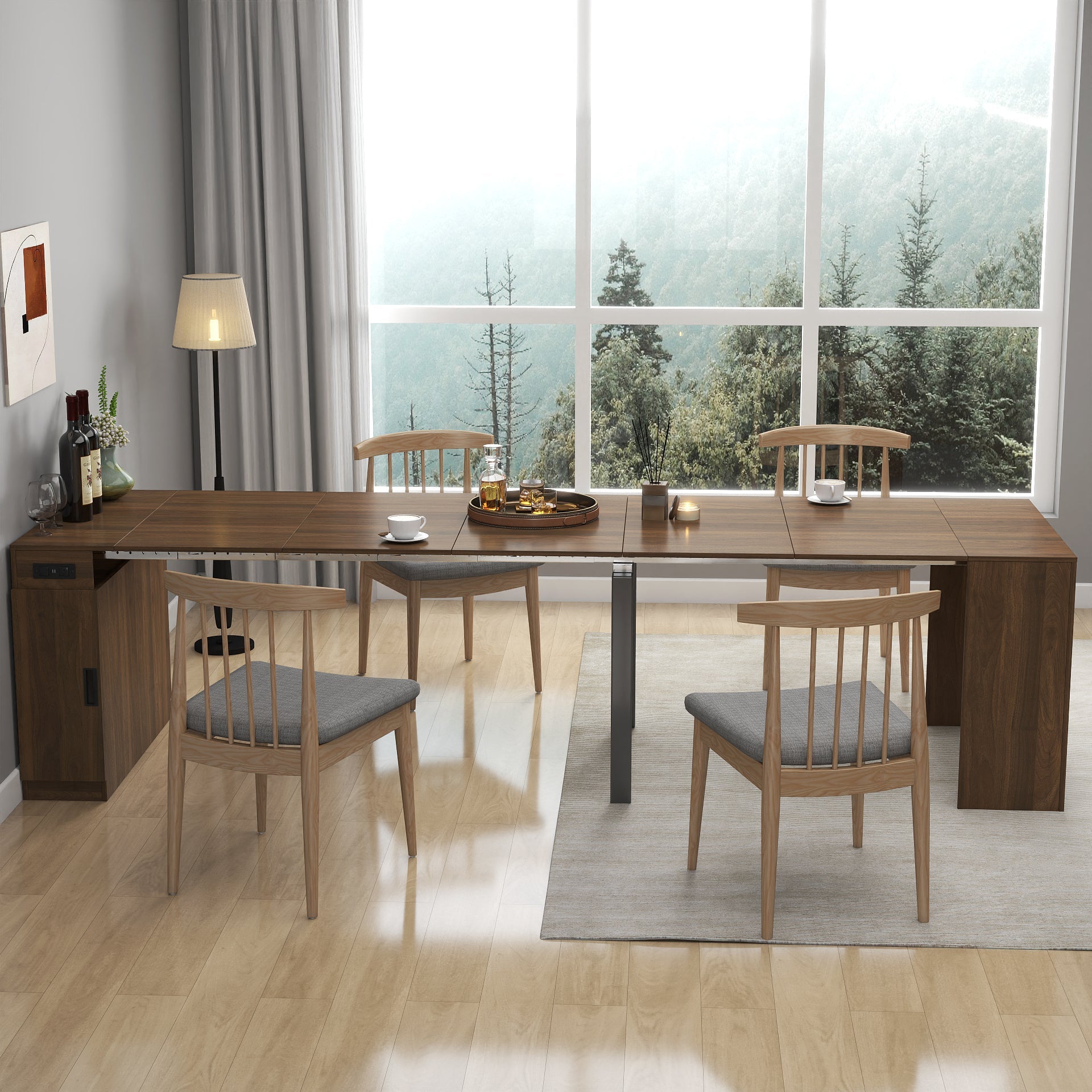 Modern Multifunctional Extendable Dining Table with Outlet