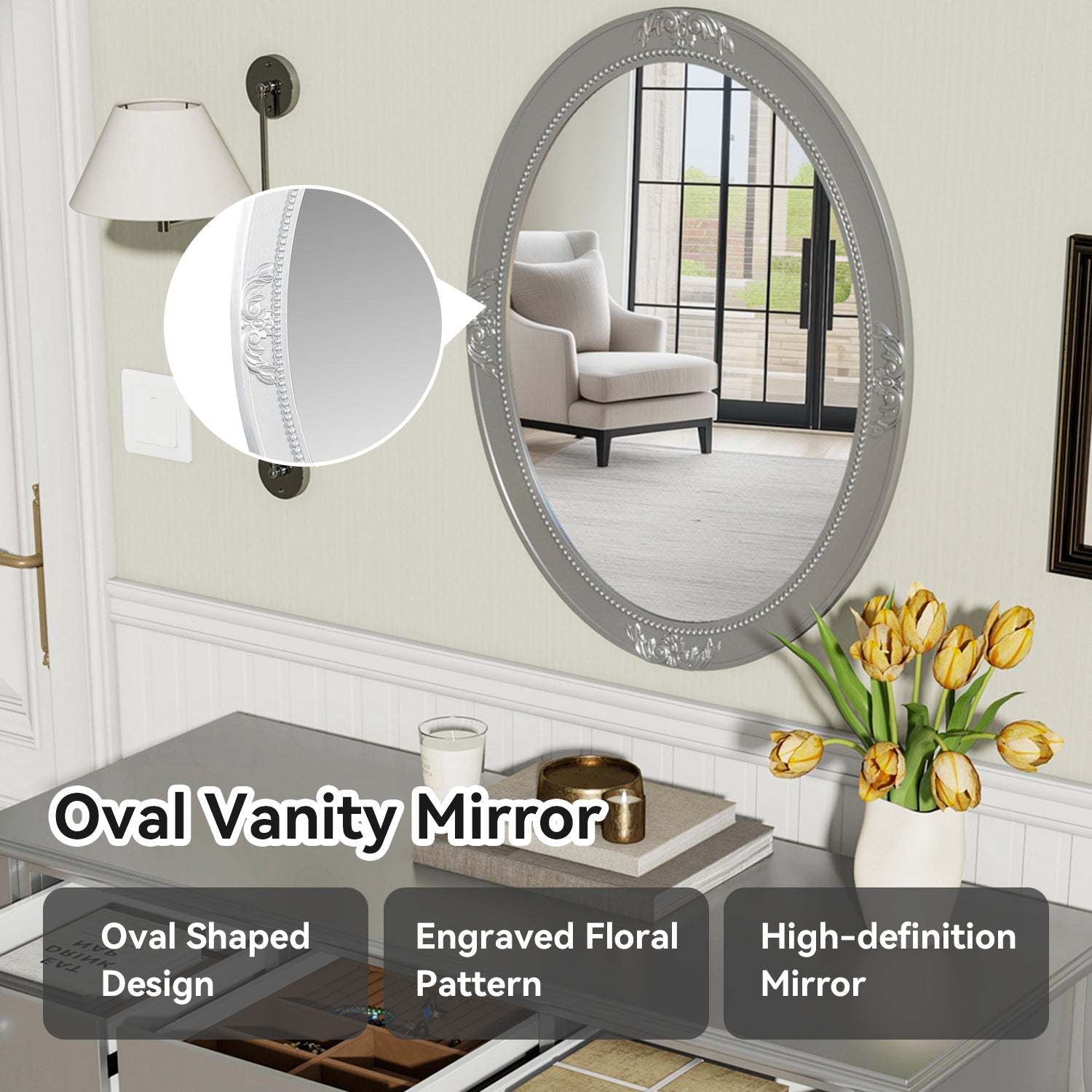 Luxury Makeup Vanity Desk with Oval Mirror