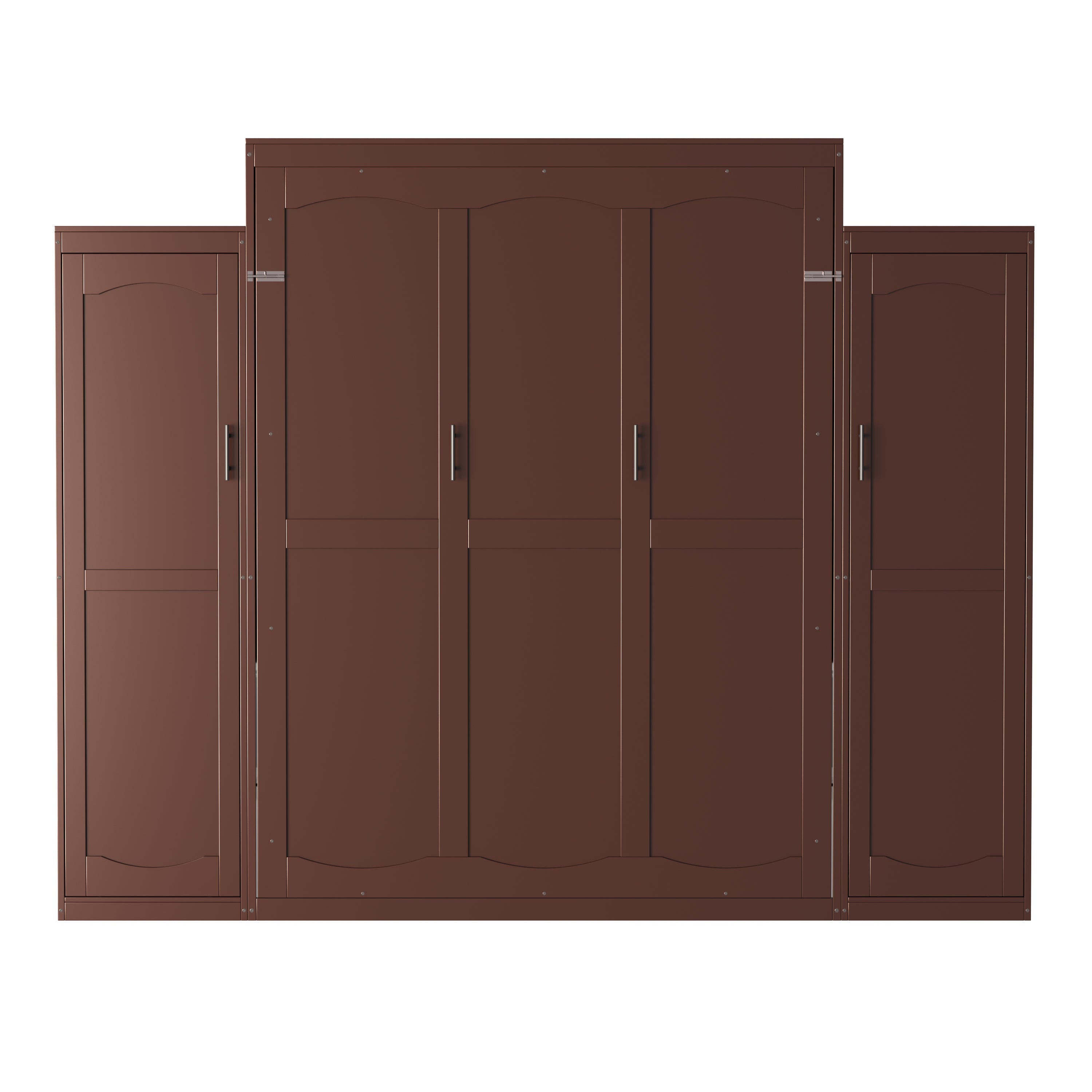 Wooden Queen Wall Bed with 2 Wardrobe and Storage Shelf