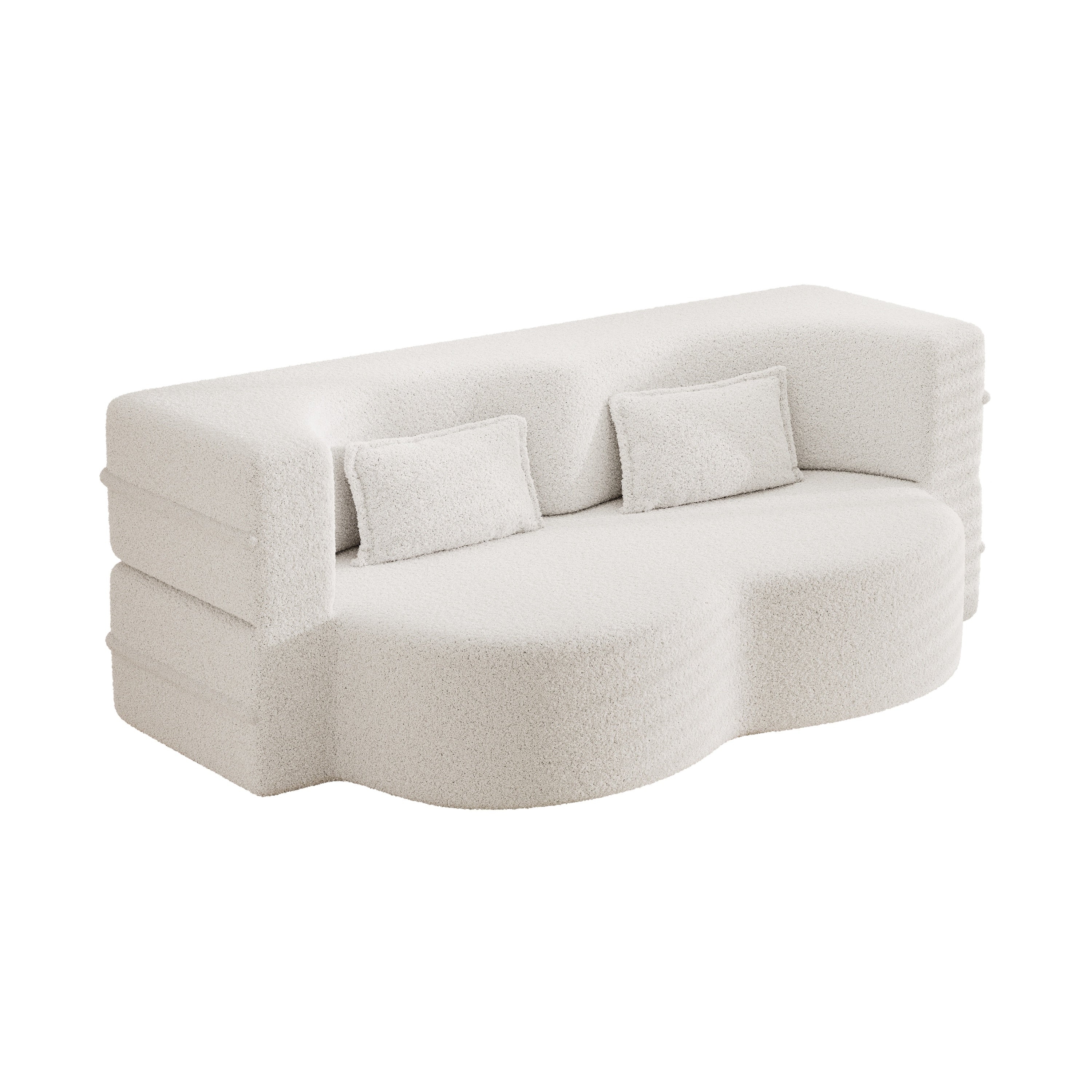 Modern Convertible Teddy Fabric Sofa with 2 Pillows