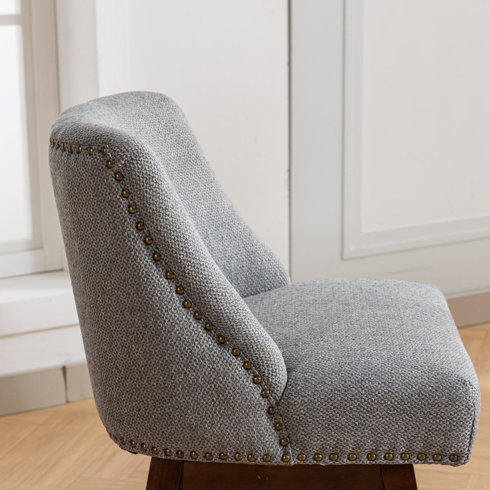 Upholstered Swivel Counter Height Bar Stools with Nailhead Trim (Set of 2)