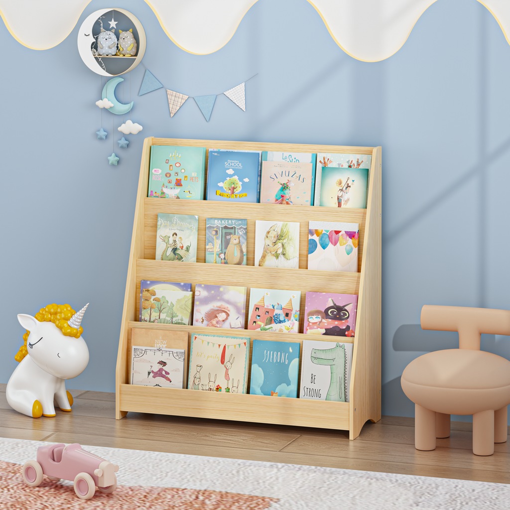 4-Tier MDF Toddler Book Display Shelves Kids Bookshelf