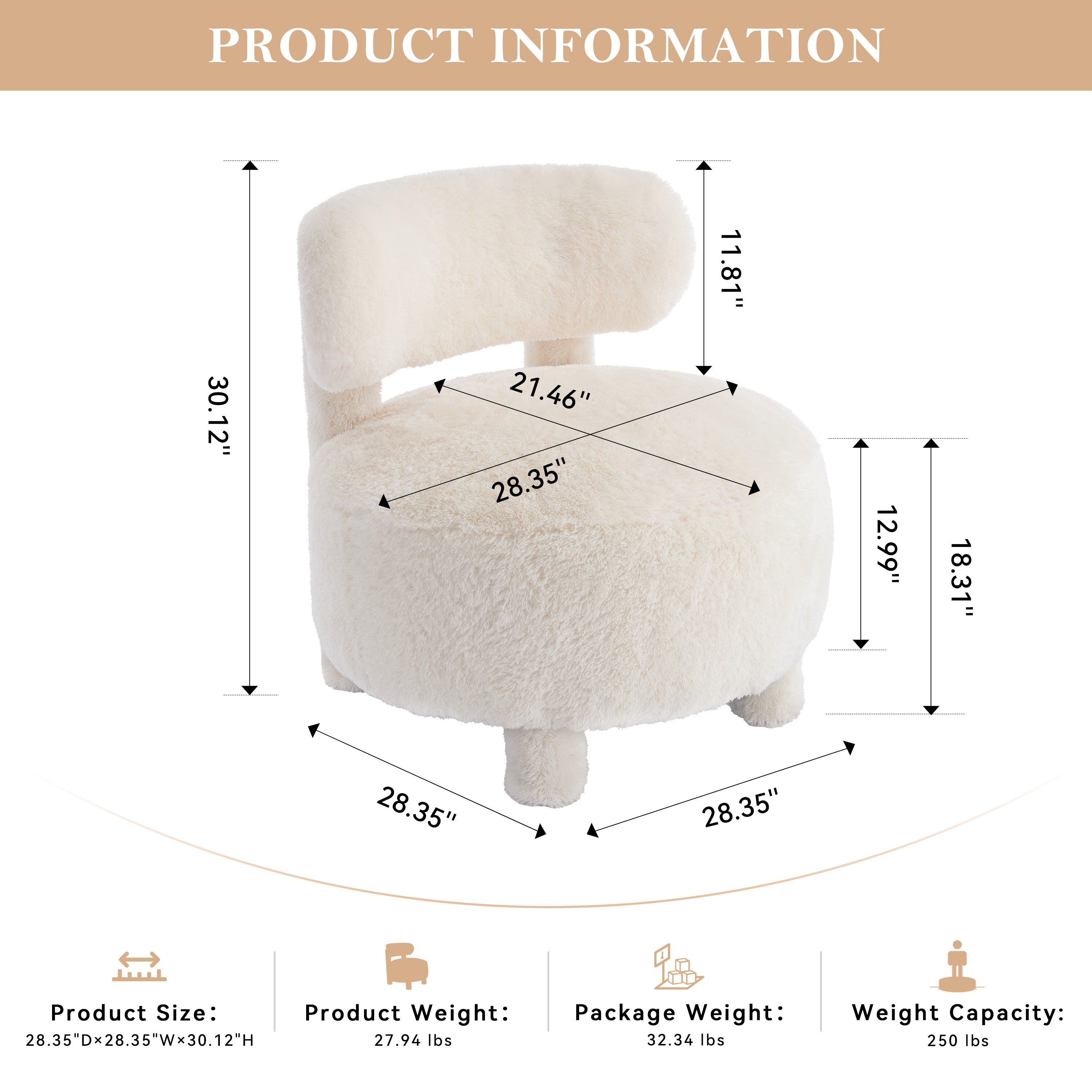 Fur/Teddy Fabric Armless Accent Chair with Curved Backrest