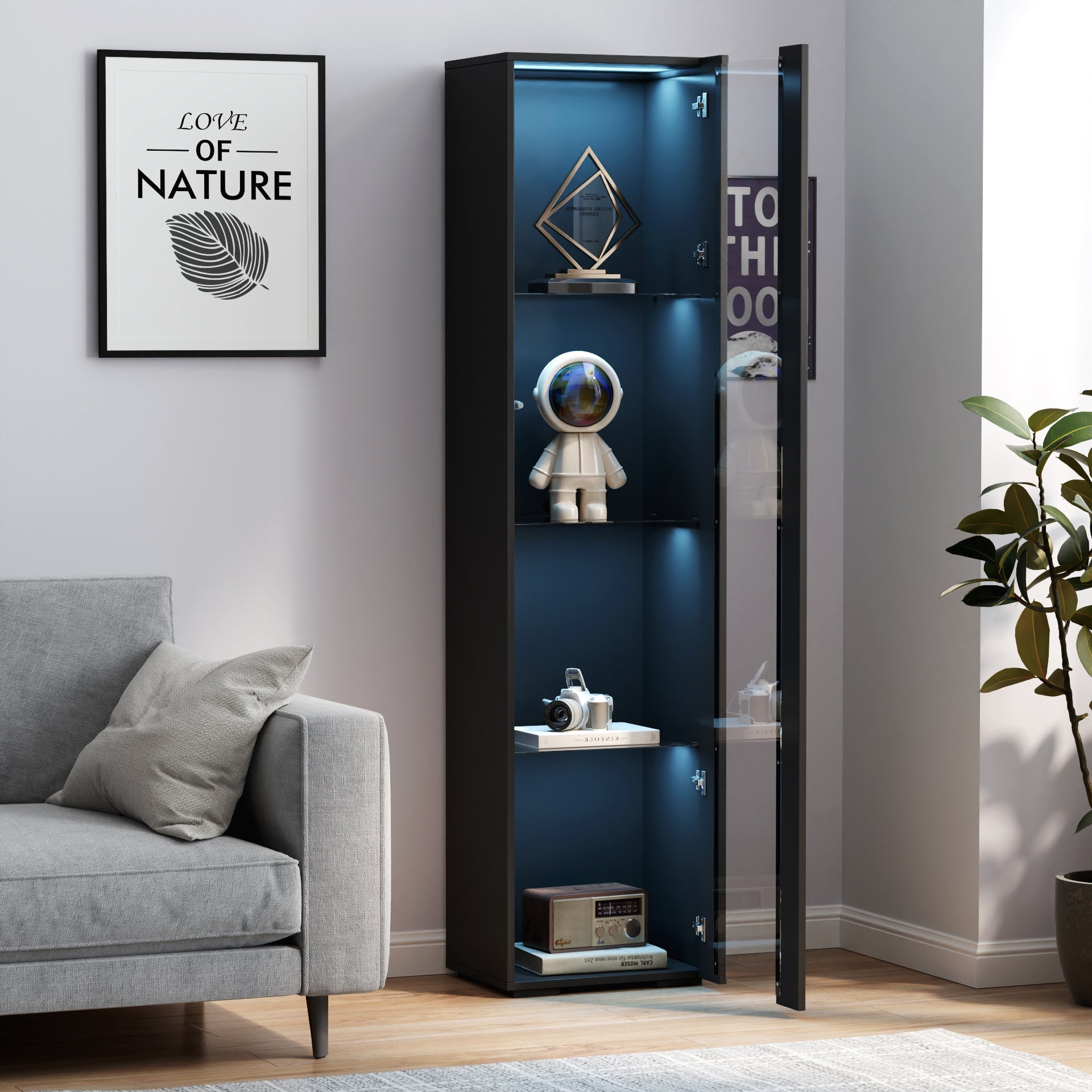 Black Side Cabinet with Aluminum Strip Lamp