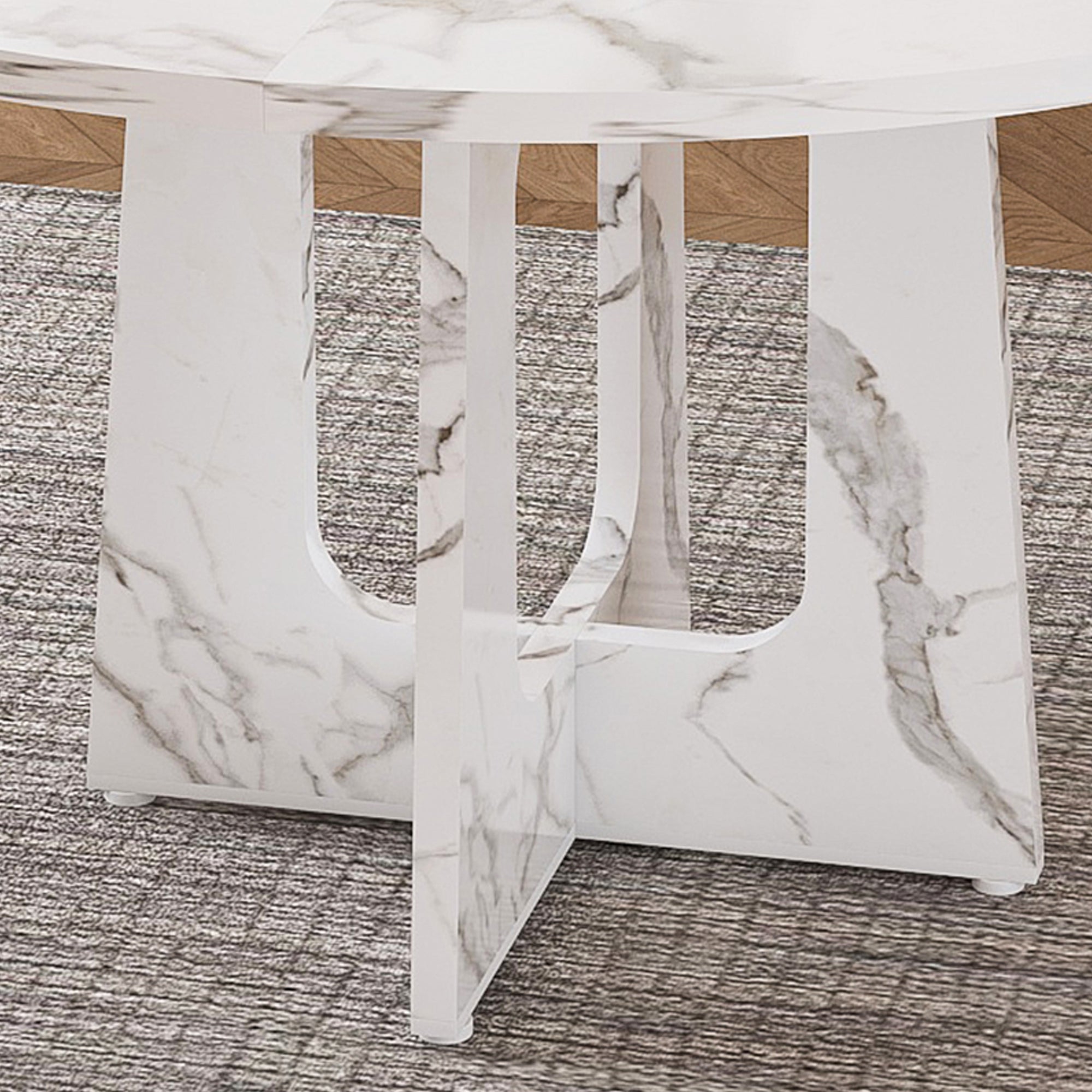 Modern 47.24' Round Dining Table with Marble White Finish