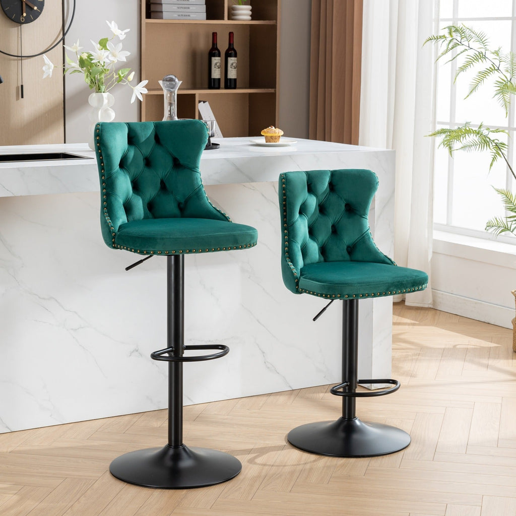 Modern Swivel Velvet Barstools Adjusatble Seat (Set of 2)