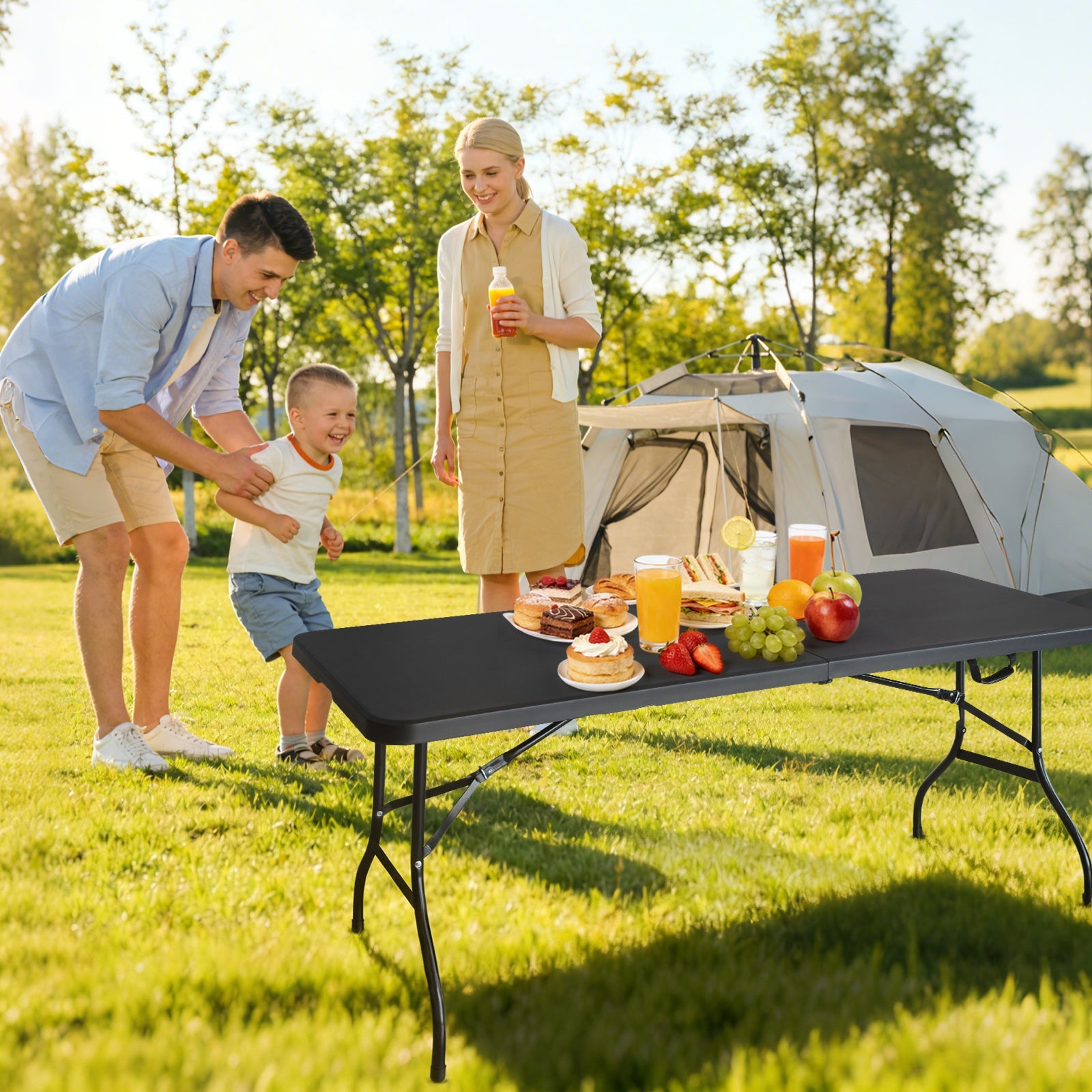 6ft Black Multi-functional Outdoor Folding Leisure Picnic Game Party Table