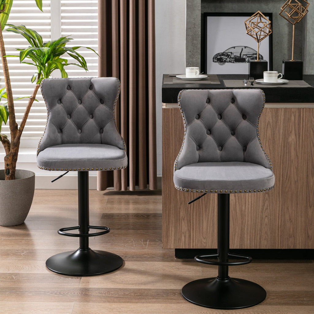 Modern Swivel Velvet Barstools Adjusatble Seat (Set of 2)