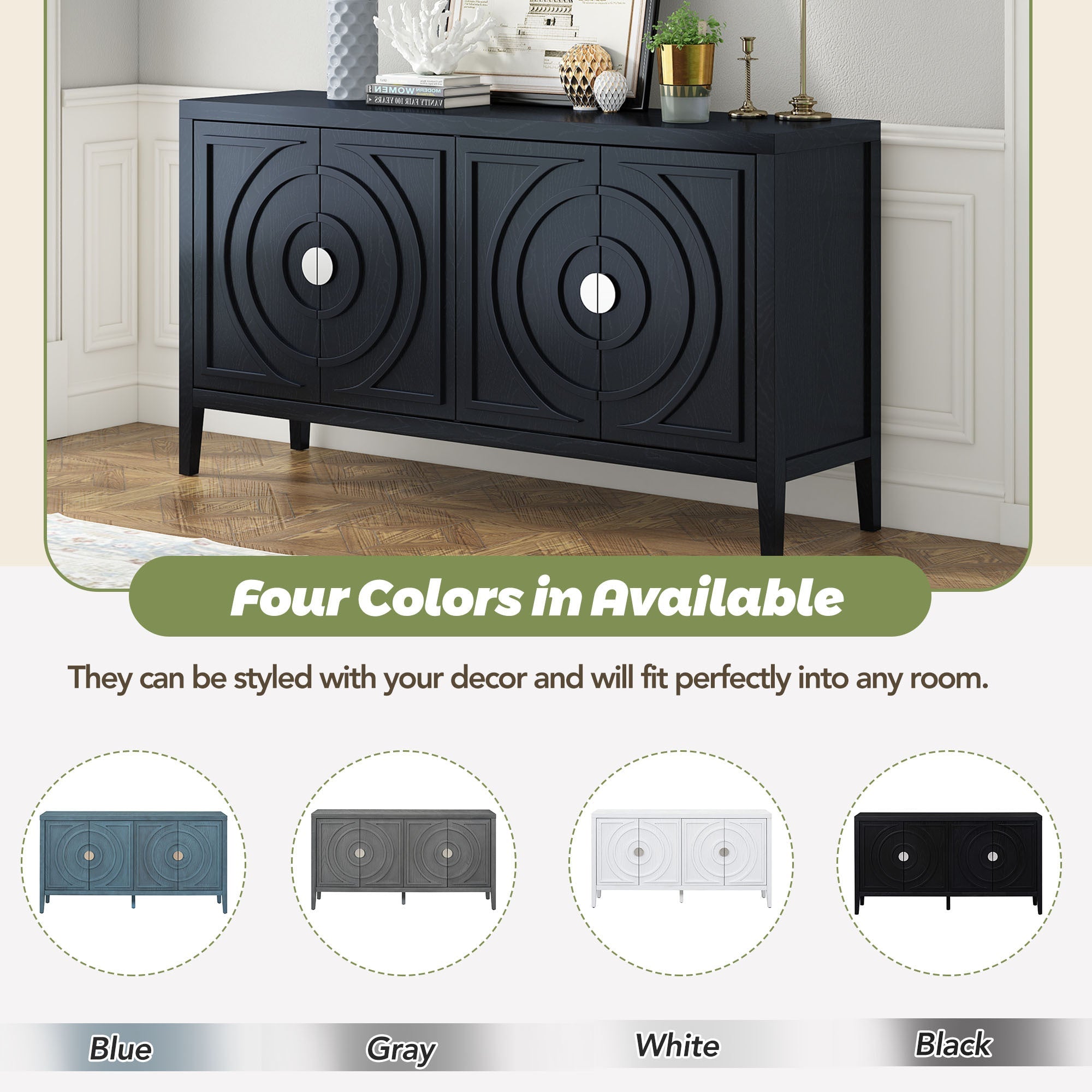 60" Circular Groove Design Sideboard Door for Living Room
