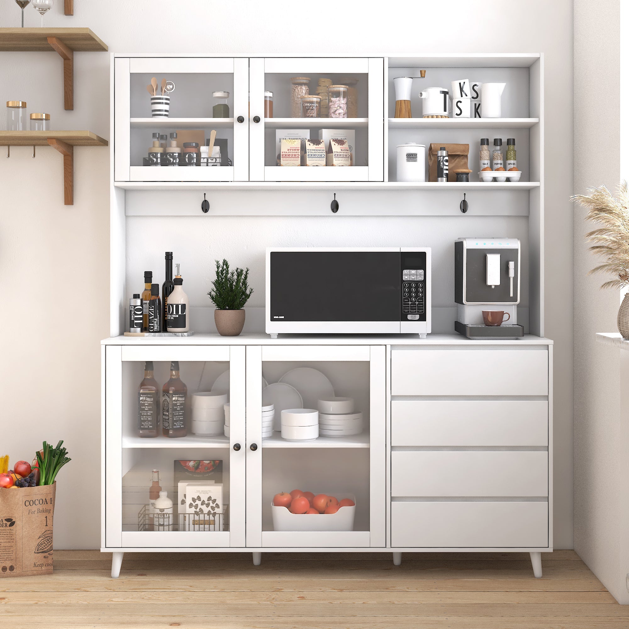 63' W Large Kitchen Hutch Cabinet