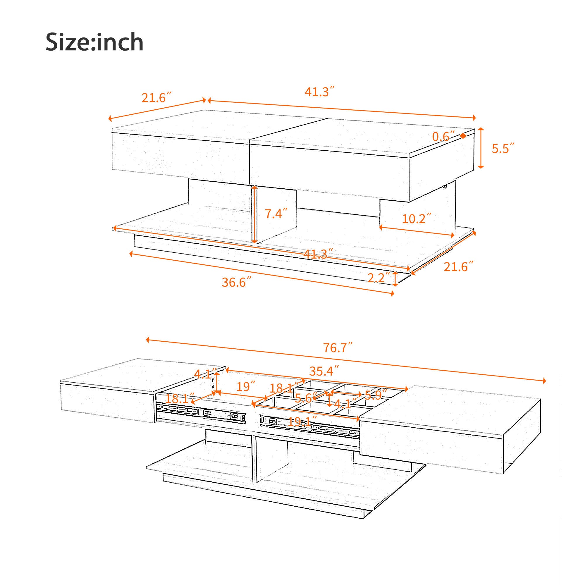 41.3''-76.7'' Multifunctional Adjustable Coffee Table