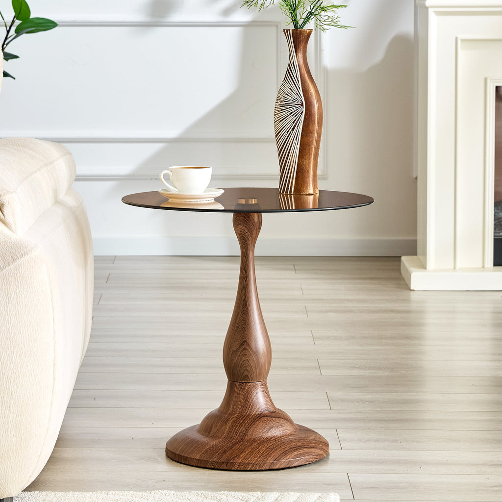 20" Small Luxury Metal Round Side Table with a Glass Top