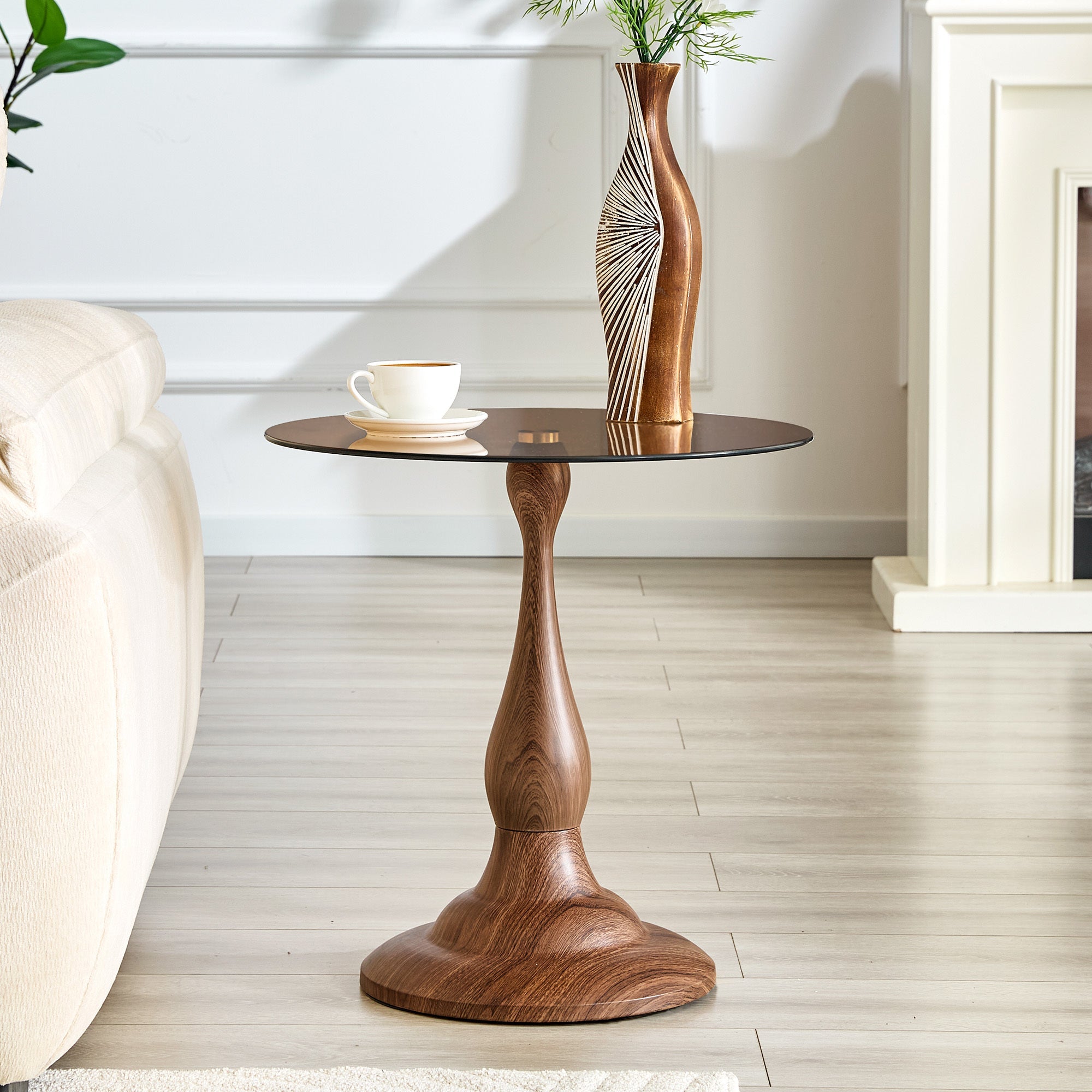20" Small Luxury Metal Round Side Table with a Glass Top