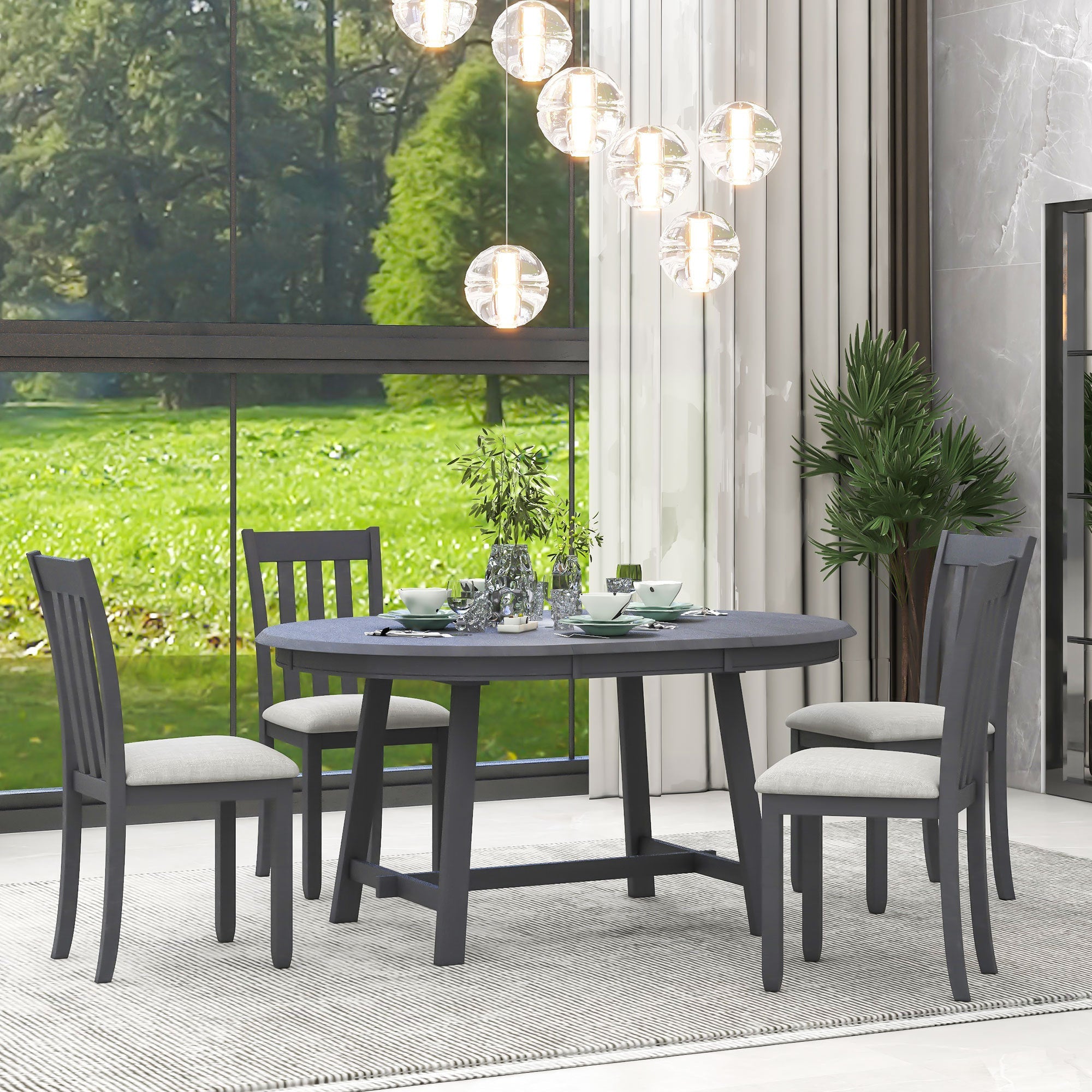 Modern Farmhouse 5-Piece Wood Dining Table Set