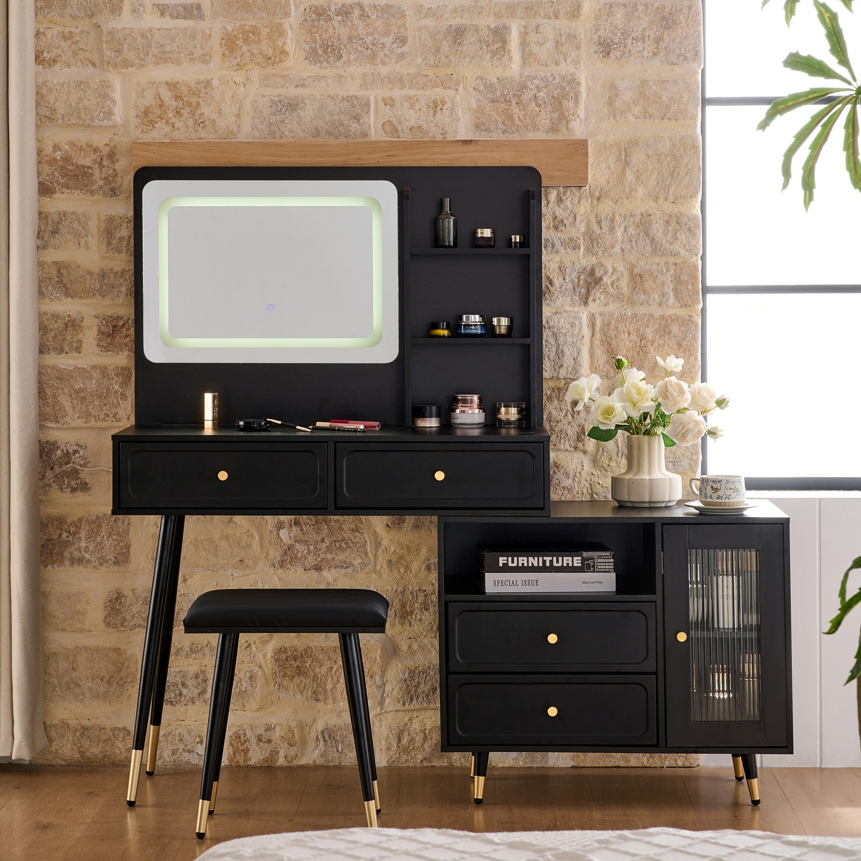 Modern Makeup Vanity Desk with Mirror and Lights