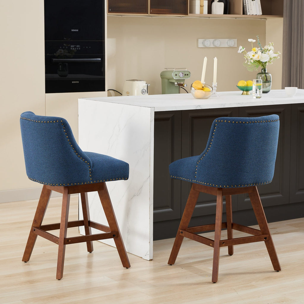 Upholstered Swivel Counter Height Bar Stools with Nailhead Trim (Set of 2)